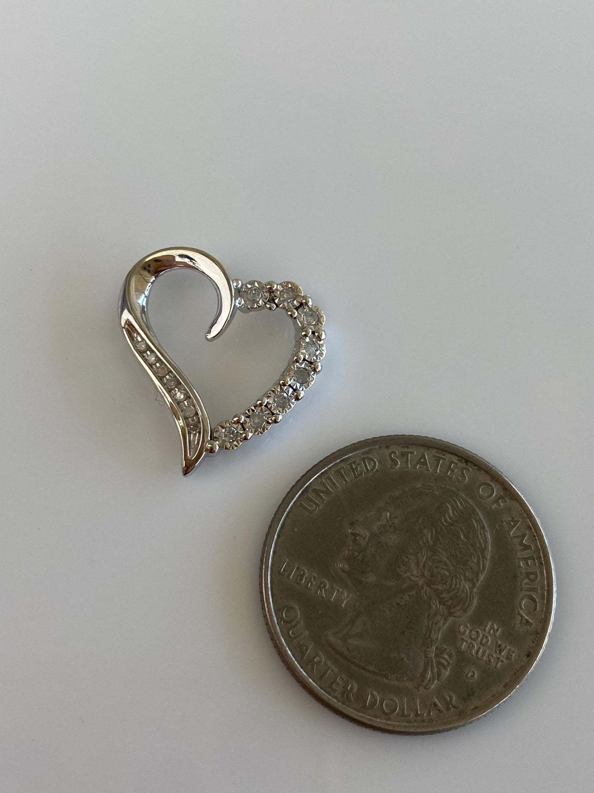 Vintage Solid 10k White Gold Diamond Heart Charm