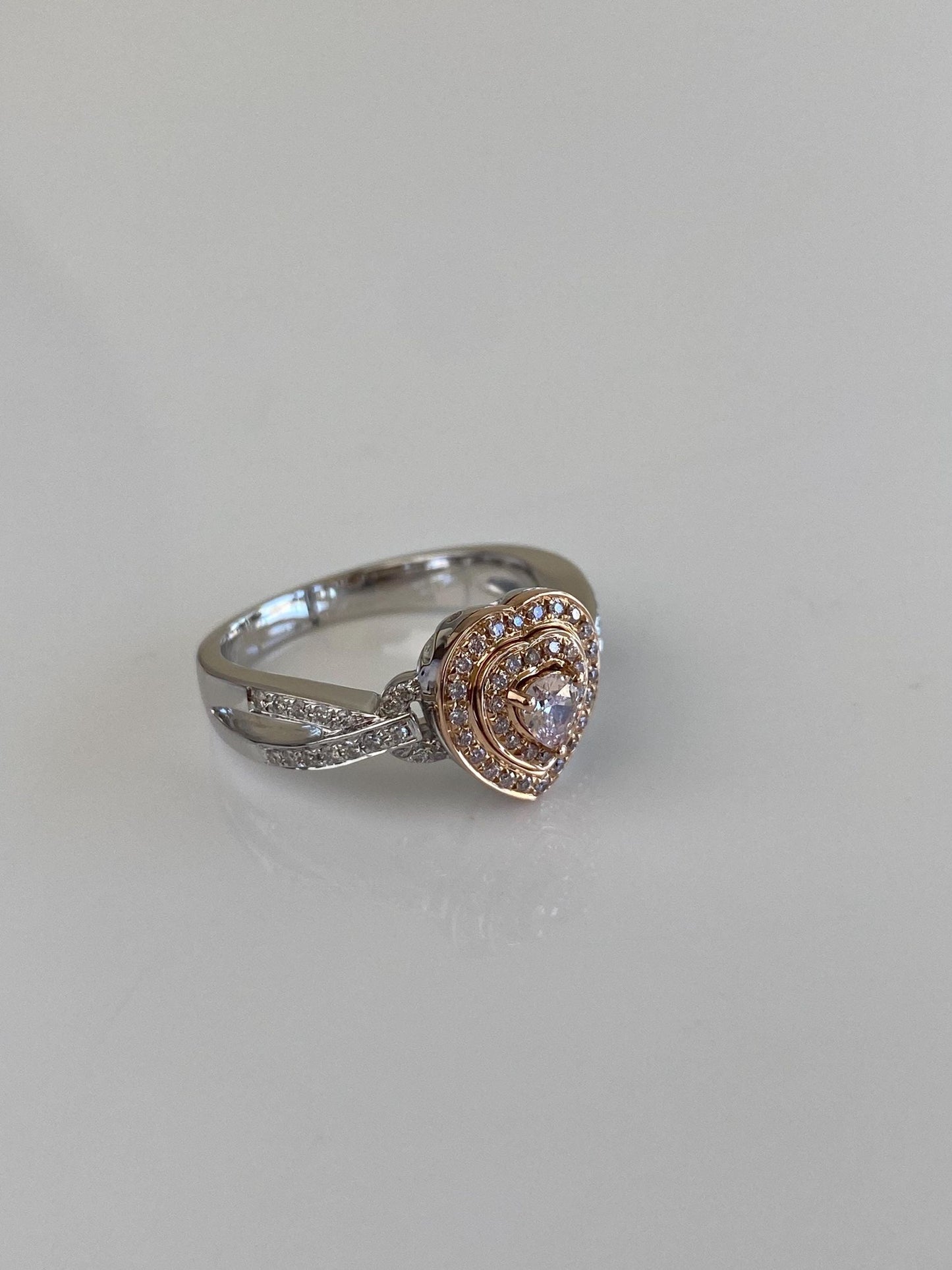 Vintage Solid 14k Rose & White Gold Diamonds Heart Ring - Size 7
