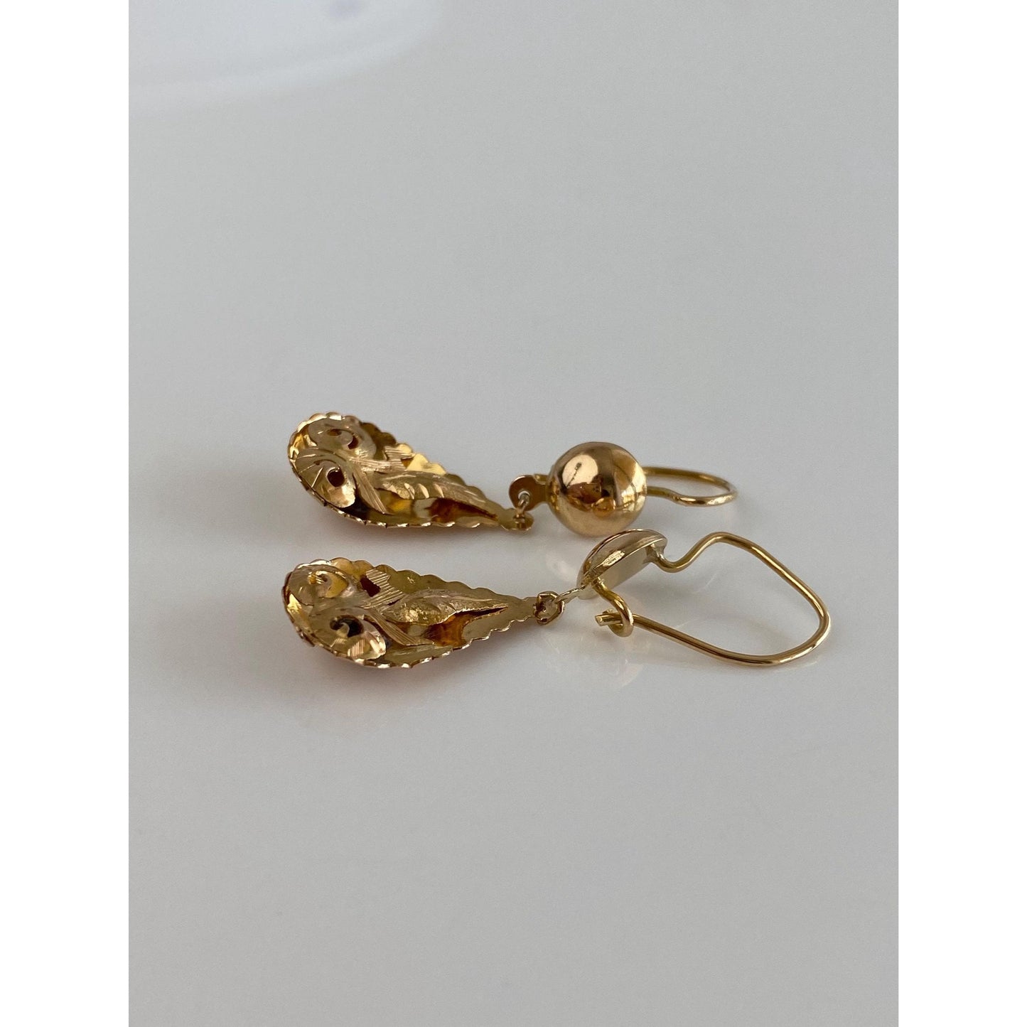 Vintage Solid 14k Yellow Gold Diamond Cut Open Work Dangle Earrings