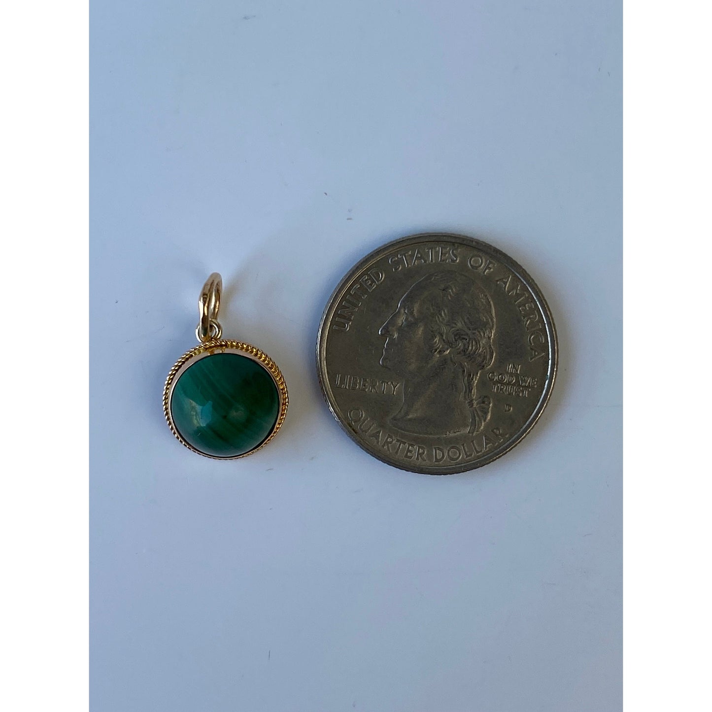 Vintage Solid 14k Yellow Gold Malachite Charm