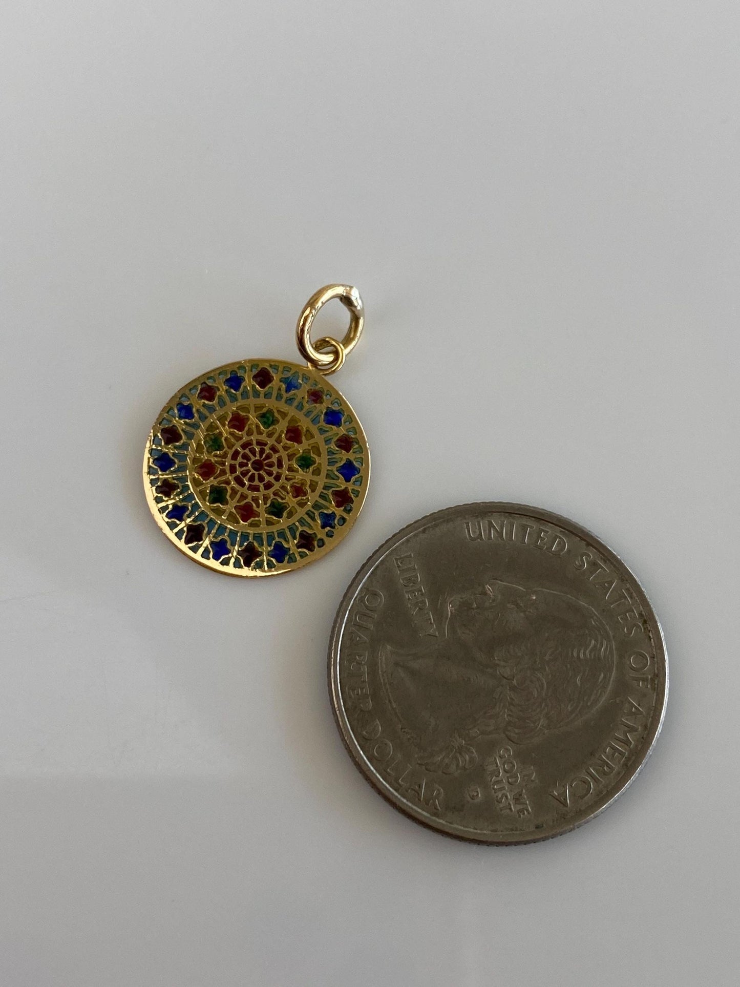 Vintage Solid 10k Yellow Gold Enamel Mandala Charm