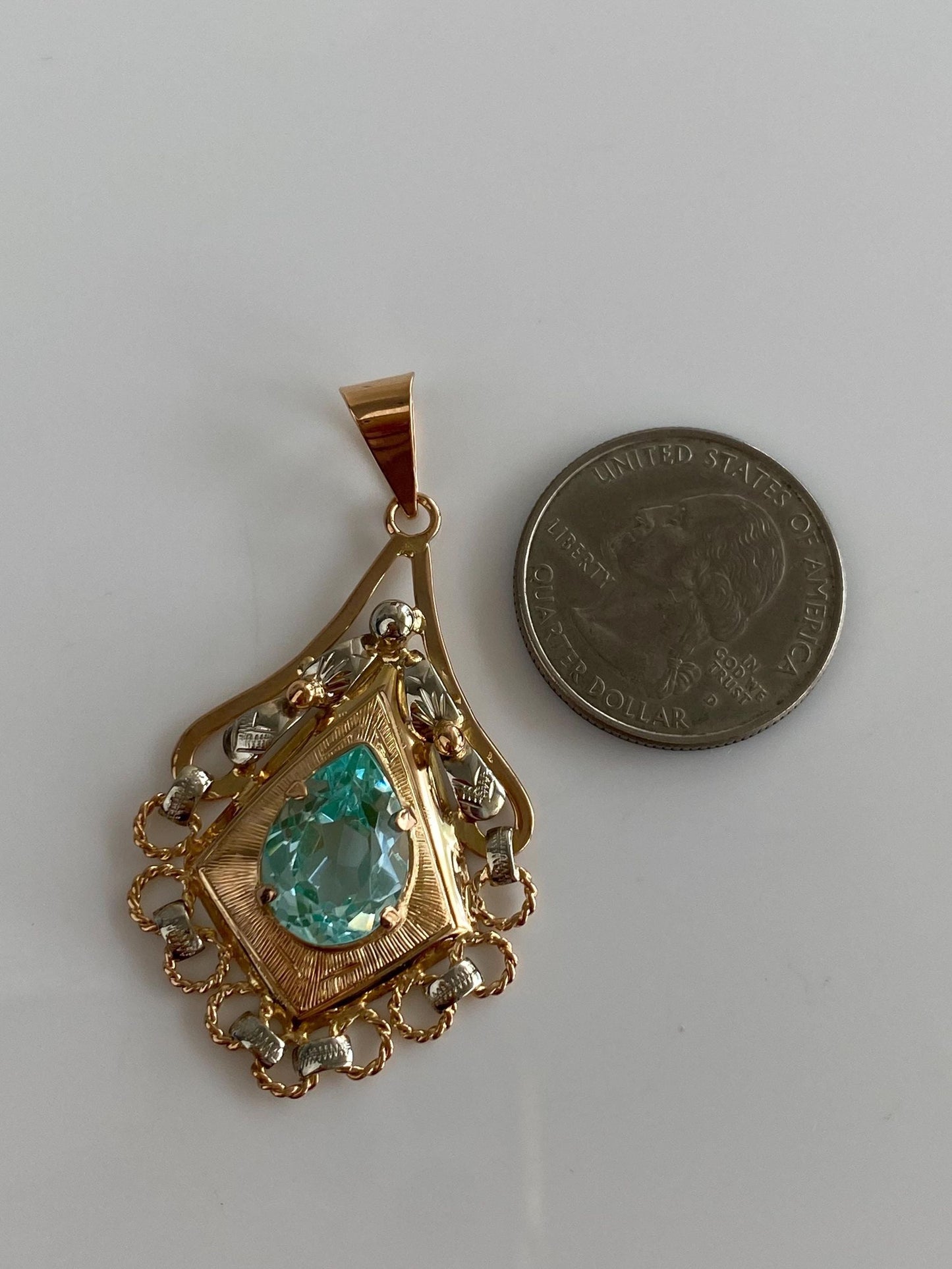 Vintage Solid 18k Rose & White Gold Bright Blue Spinel Charm