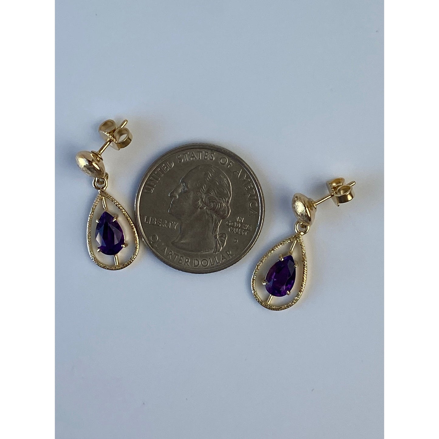 Vintage Solid 14k Yellow Gold Amethyst Dangle Stud Earrings