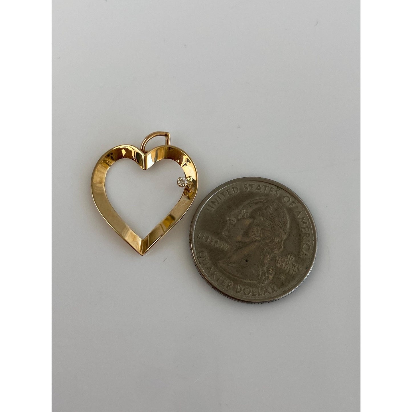 Solid 14k Yellow Gold Diamond Heart Charm
