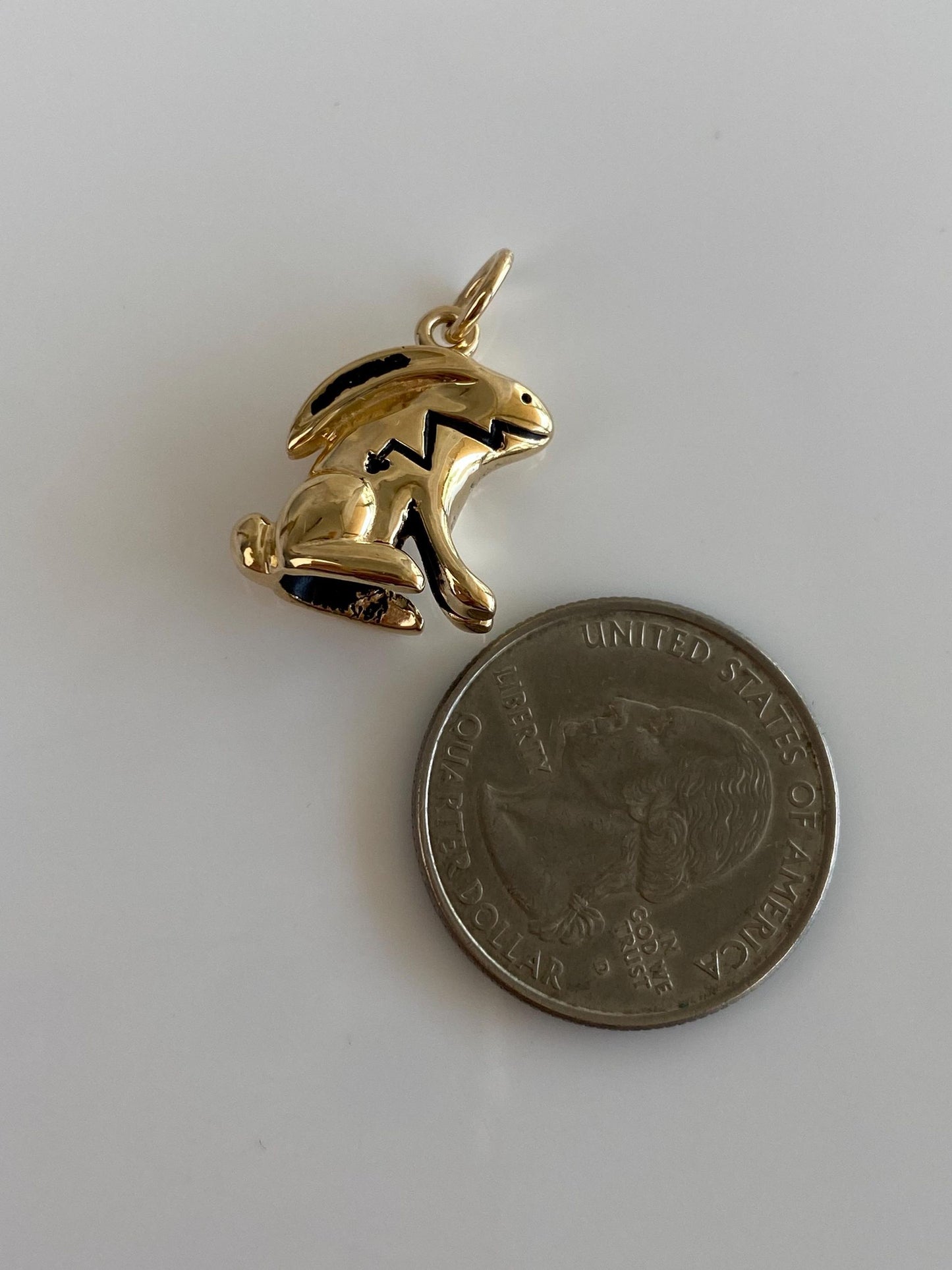 Vintage Solid 14k Yellow Gold Arrow Bunny Charm