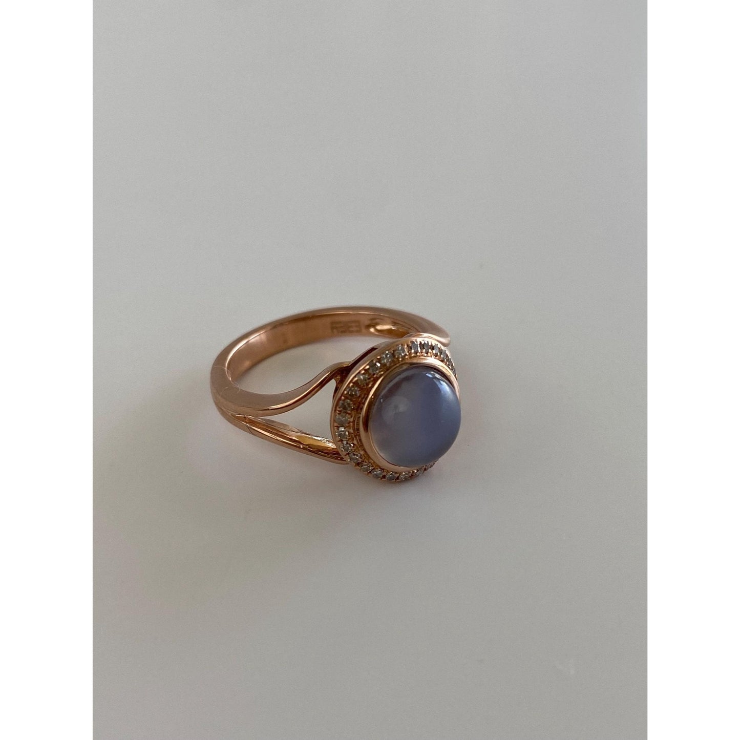 Vintage Solid 14k Rose Gold Diamond Glass Stone Ring - Size 7