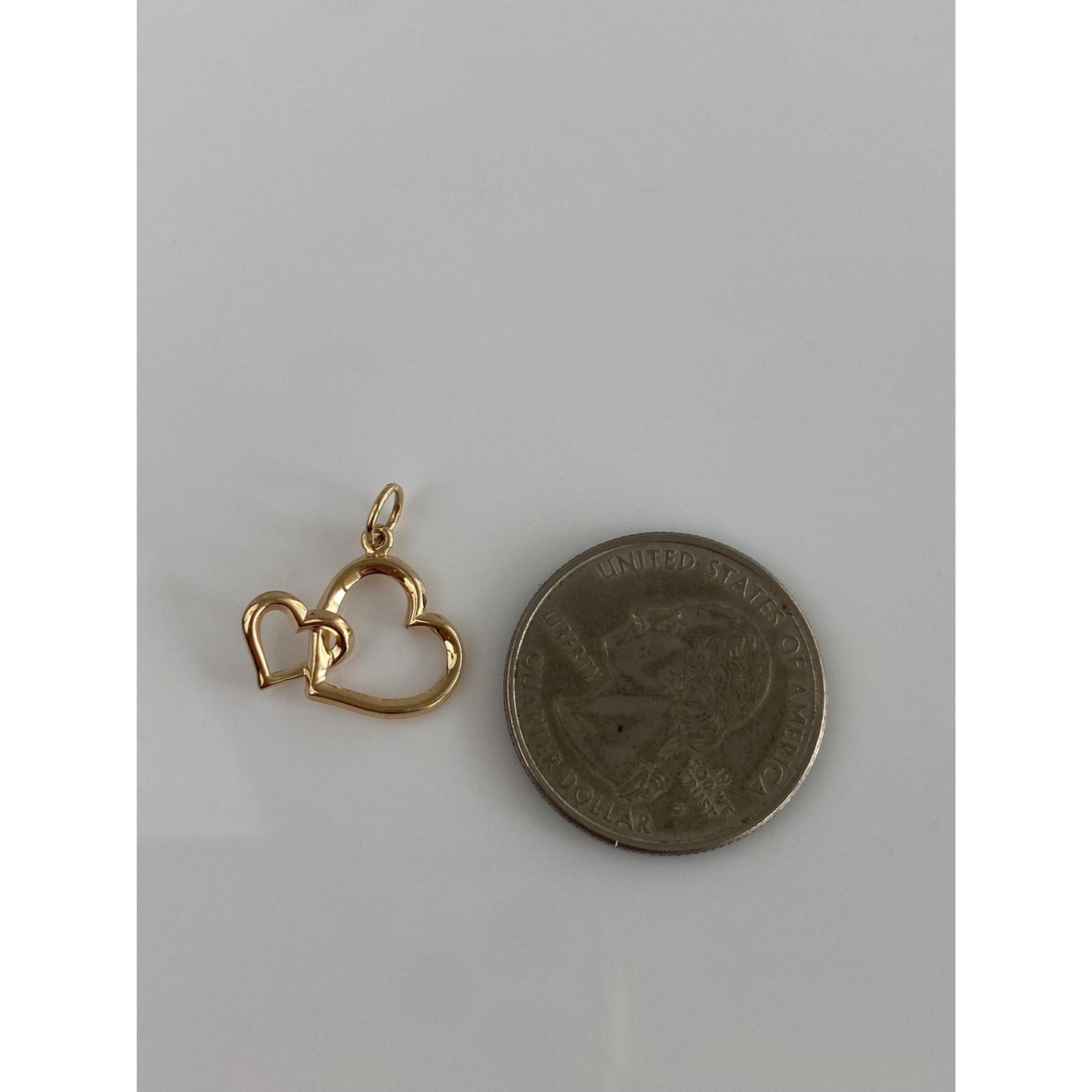 Solid 14k Yellow Gold Double Heart Charm