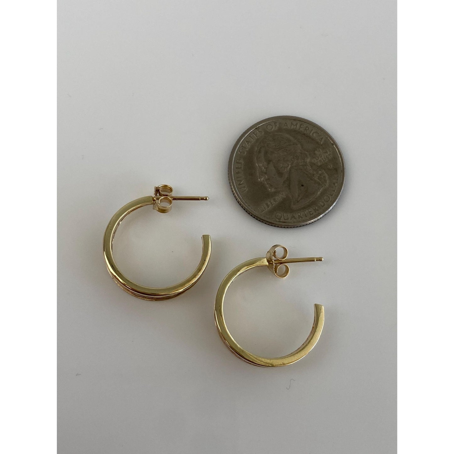Solid 14k Tri Tone Gold Mesh Hoop Earrings