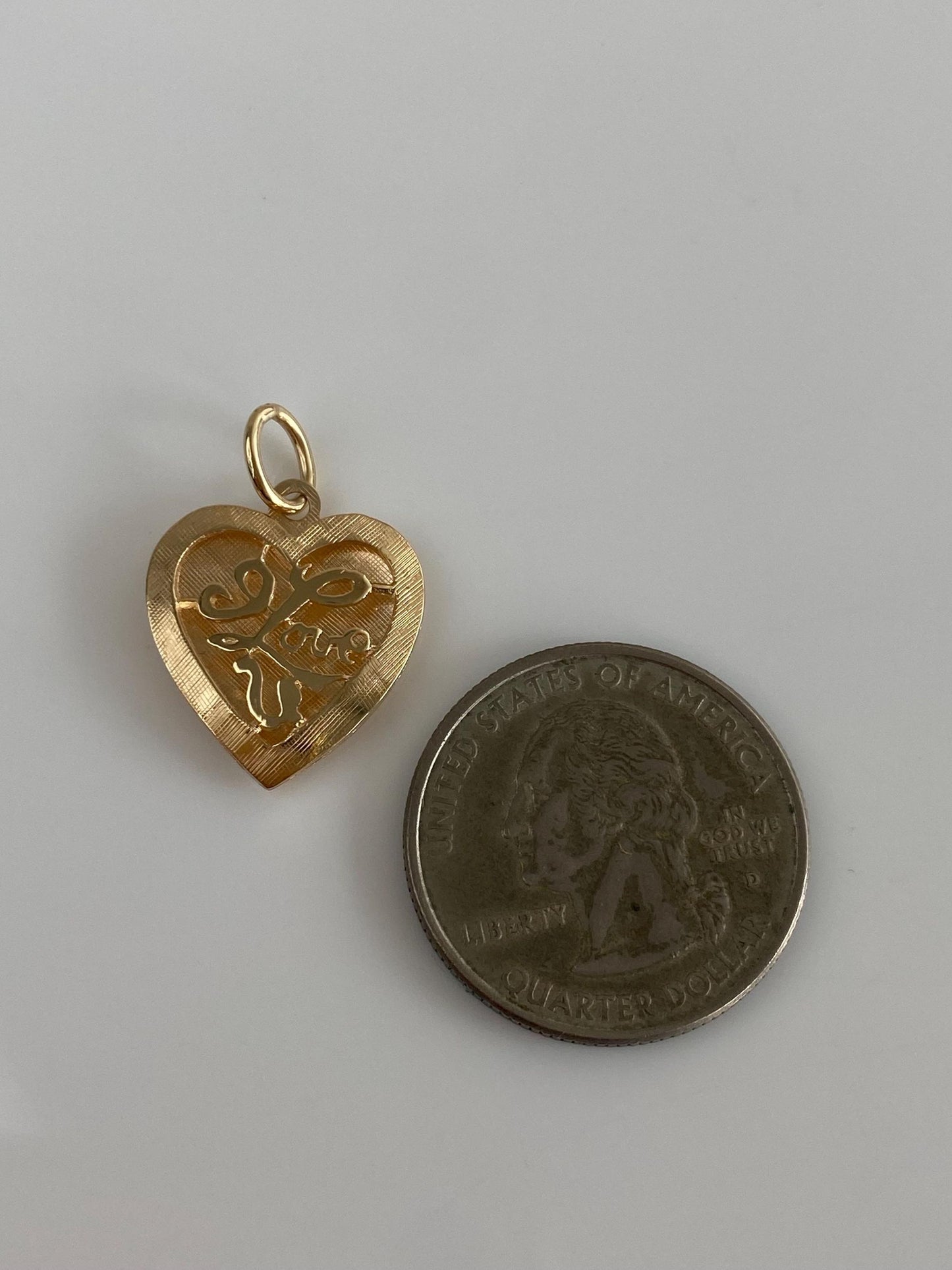 Vintage Solid 14k Yellow Gold 'I Love You' Crosshatch Heart Charm