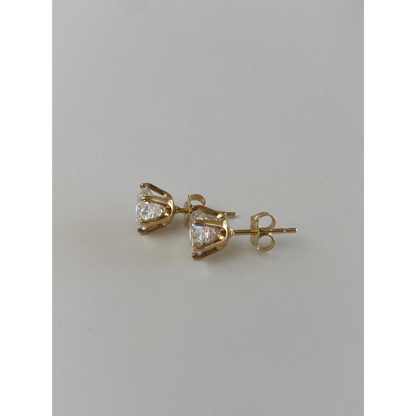 Solid 14k Yellow Gold Clear Cubic Zirconia Stud Earrings