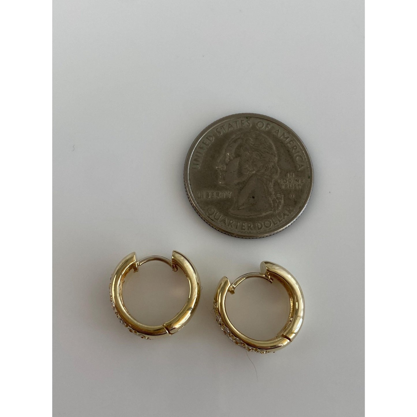 Vintage Solid 14k Yellow Gold Diamond Huggie Hoop Earrings