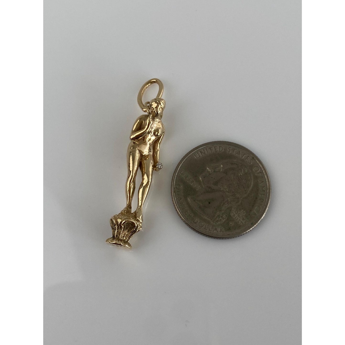 Vintage Solid 14k Yellow Gold Diamond Lady Statue Charm