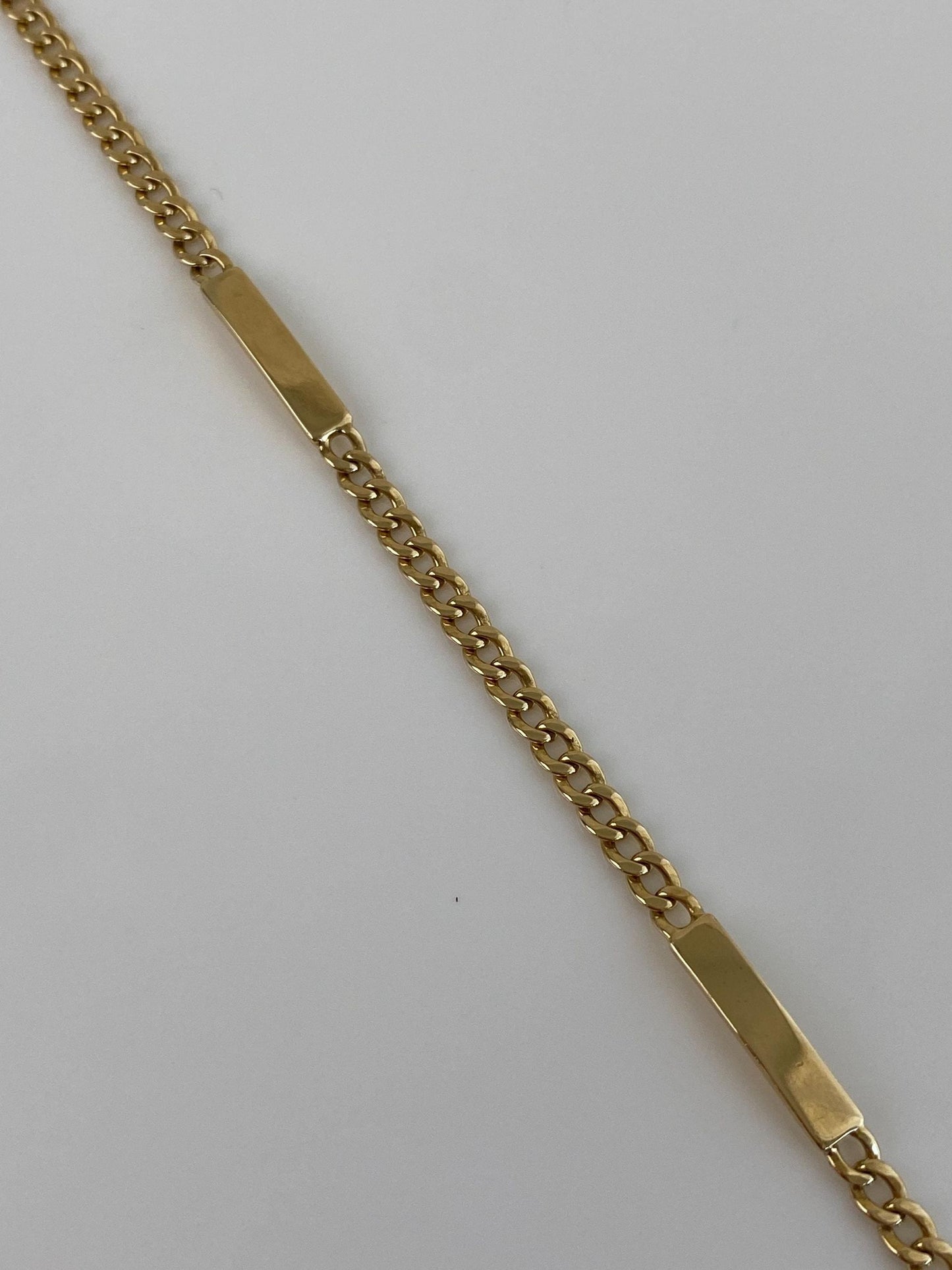 Vintage Solid 14k Yellow Gold Bar Link Curb Chain Anklet Bracelet - 10.25 inches