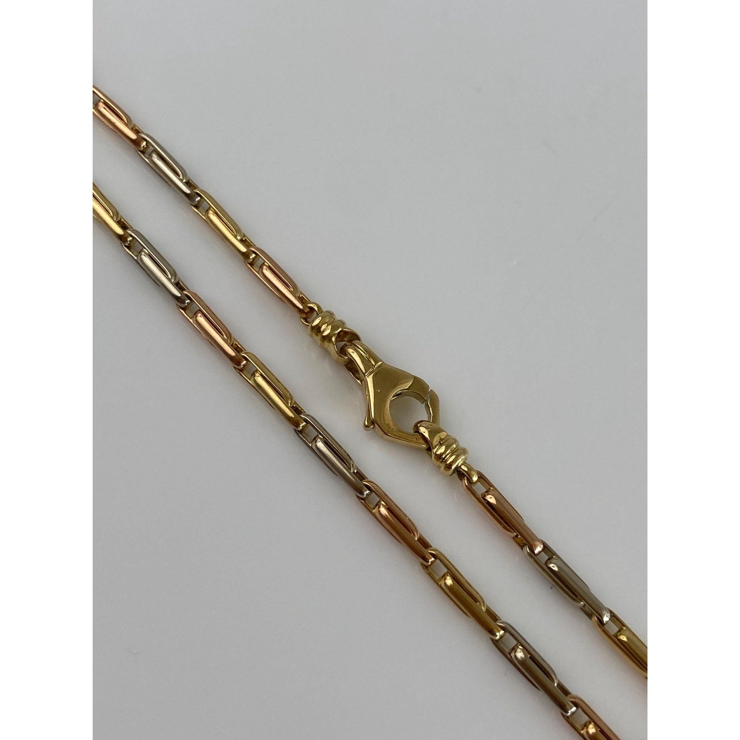 Vintage Solid 18k Tri-Tone Gold Barrel Link Chain Necklace - 23 inches