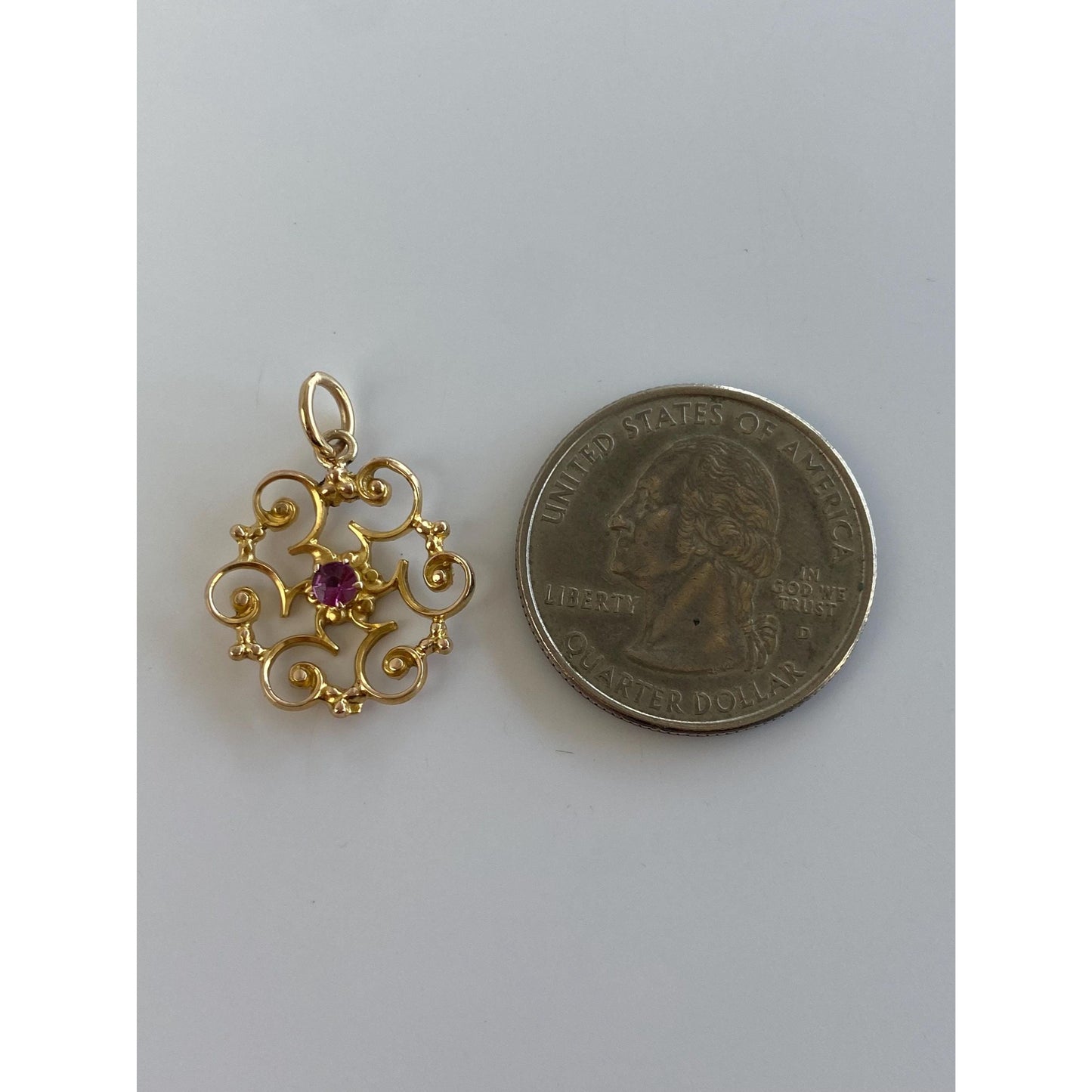 Vintage Solid 10k Yellow Gold Pink Cubic Zirconia Charm