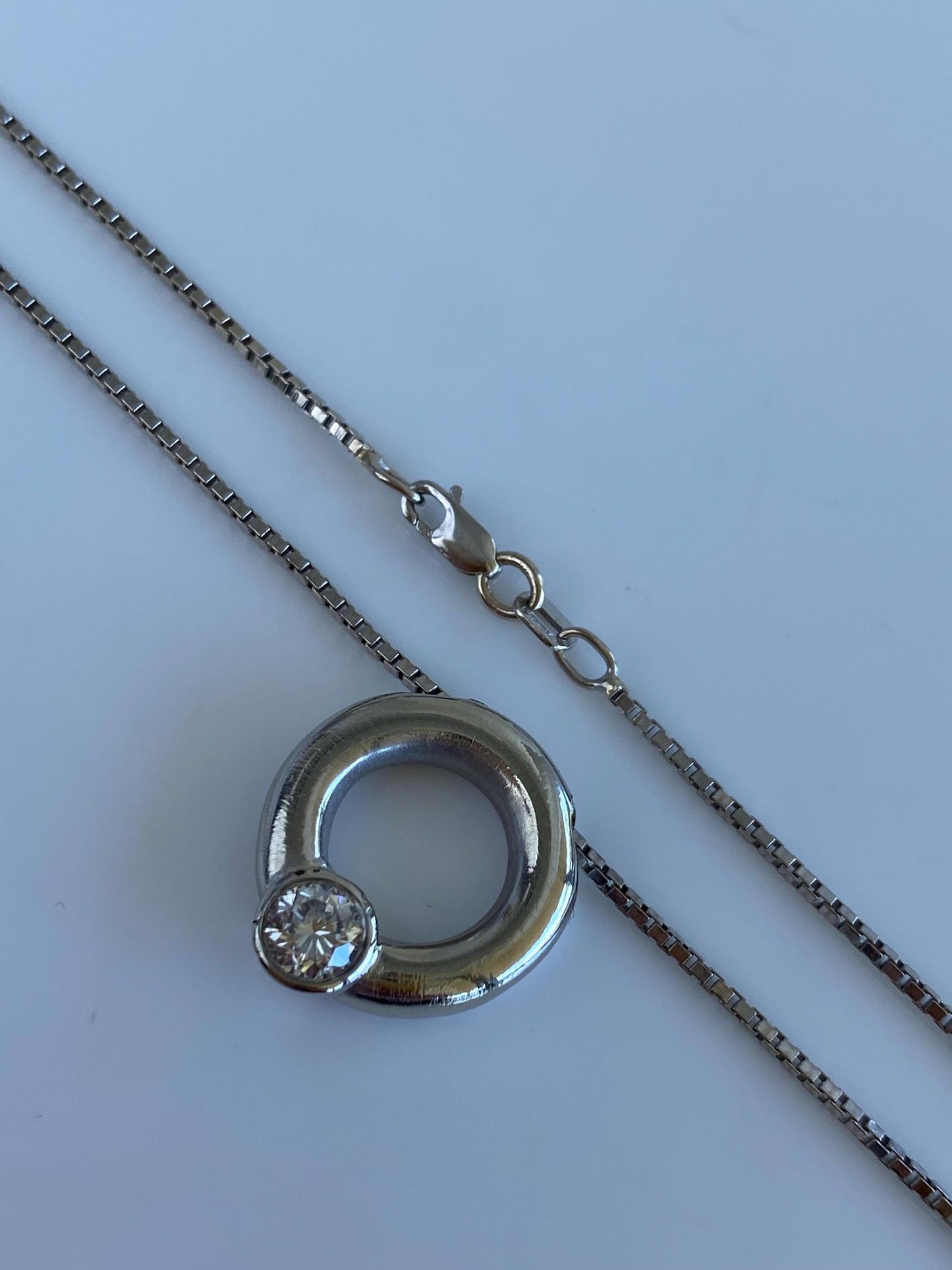 Vintage Solid 14k White Gold Diamond Charm Box Chain Necklace - 18.75 inches
