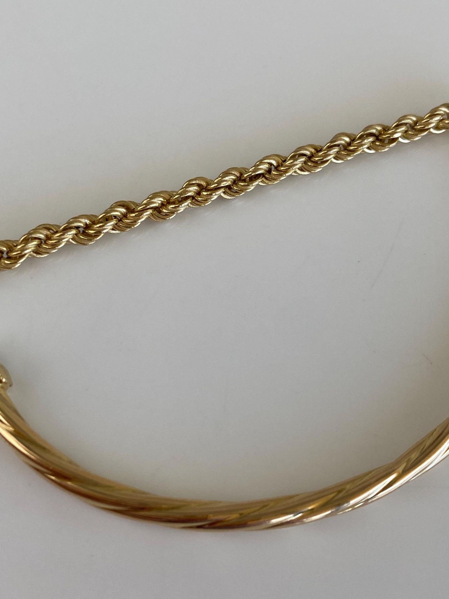 Vintage 14k Yellow Gold Twisted Tube Rope Chain Bracelet - 7 inches