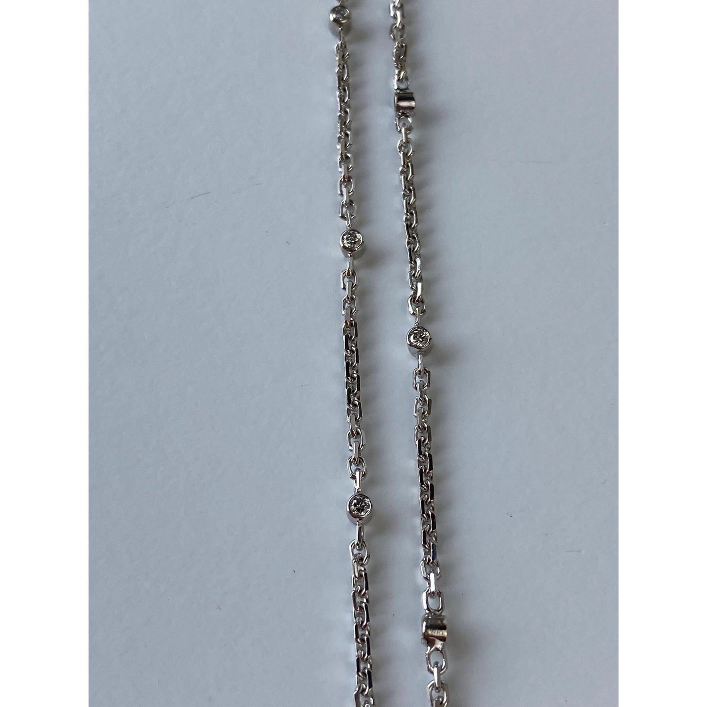 Vintage Solid 14k White Gold Long Diamond Biker Link Chain Necklace - 34.75 inches