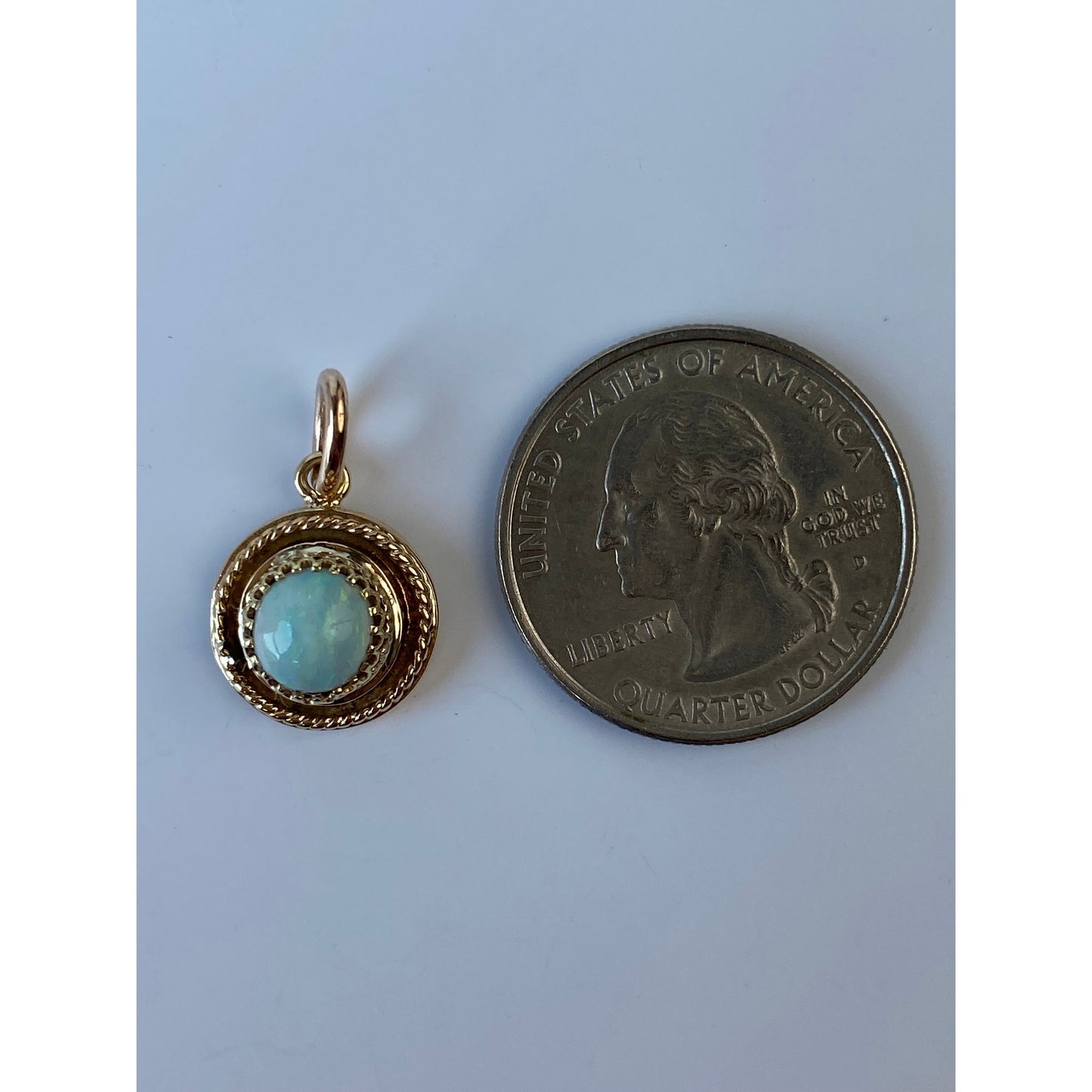 Solid 14k Yellow Gold Opal Charm