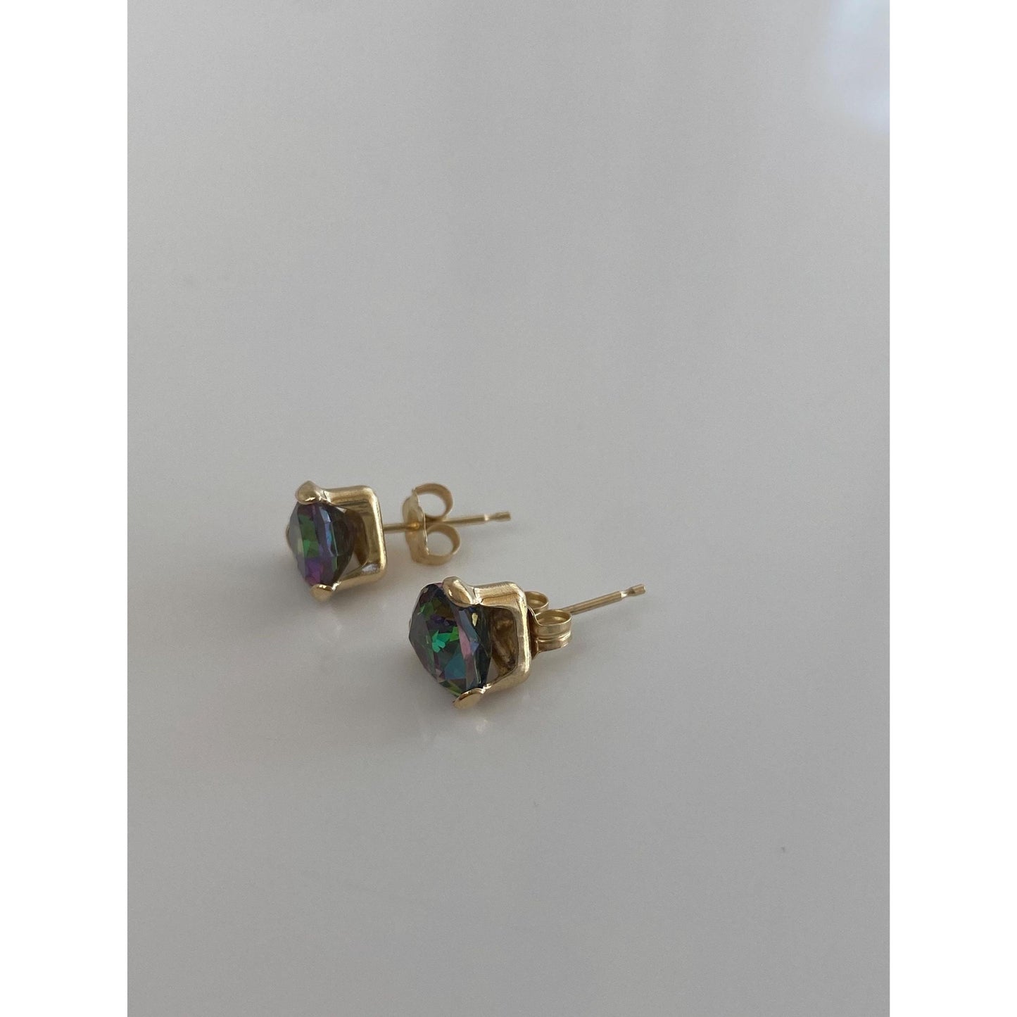 Vintage Solid 14k Yellow Gold Mystic Topaz Stud Earrings