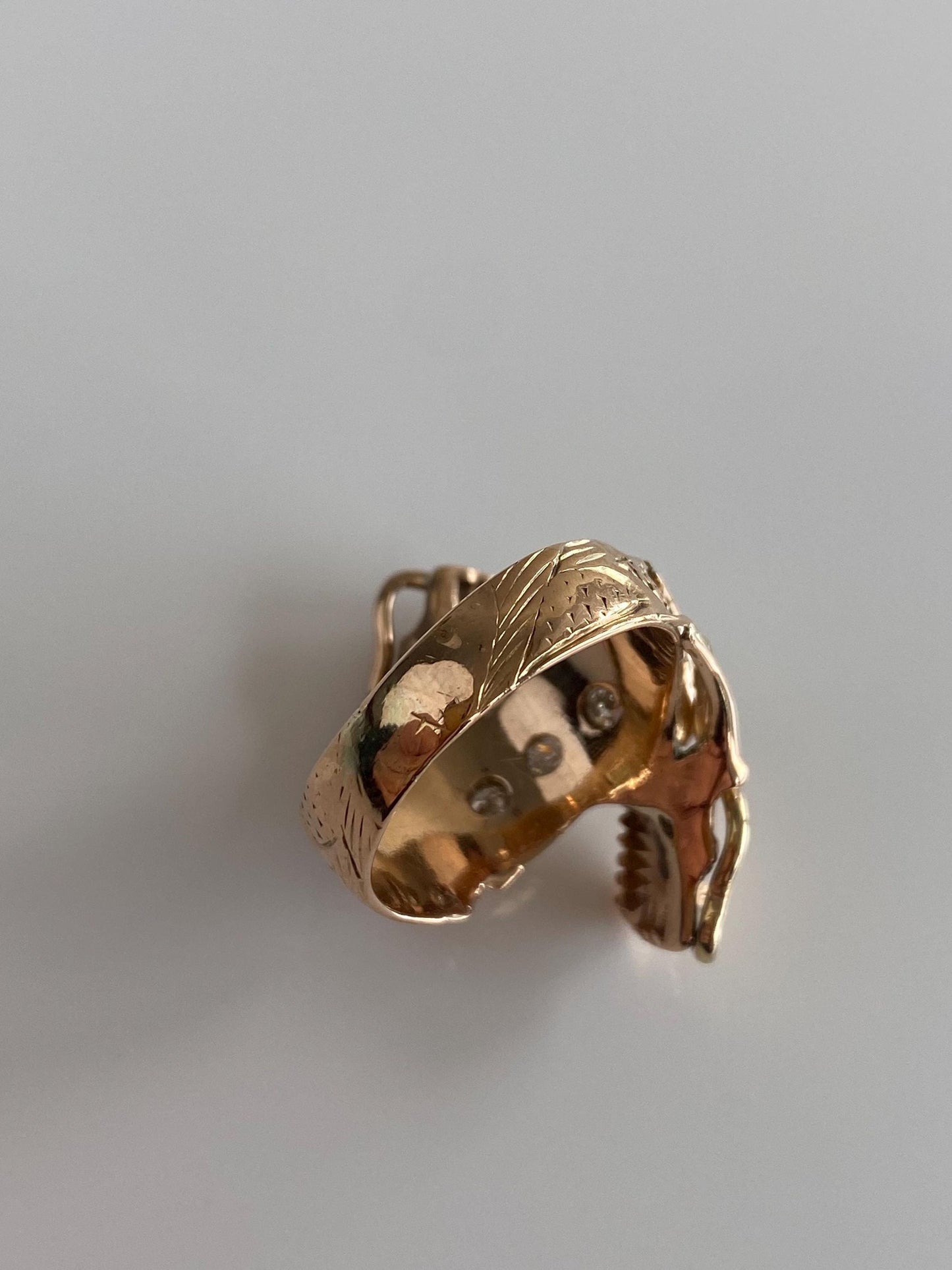 Solid 14k Rosey Gold Diamond Jade Eyes Dragon Ring - Size 7.5