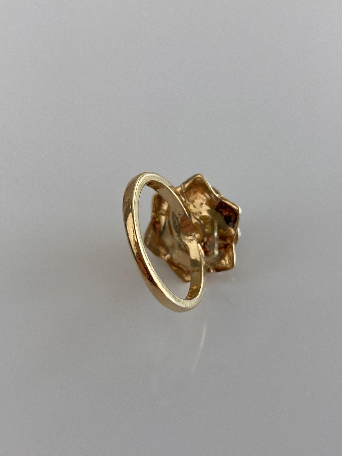 Vintage Solid 14k Yellow Gold Diamond Rose Ring - Size 4.25