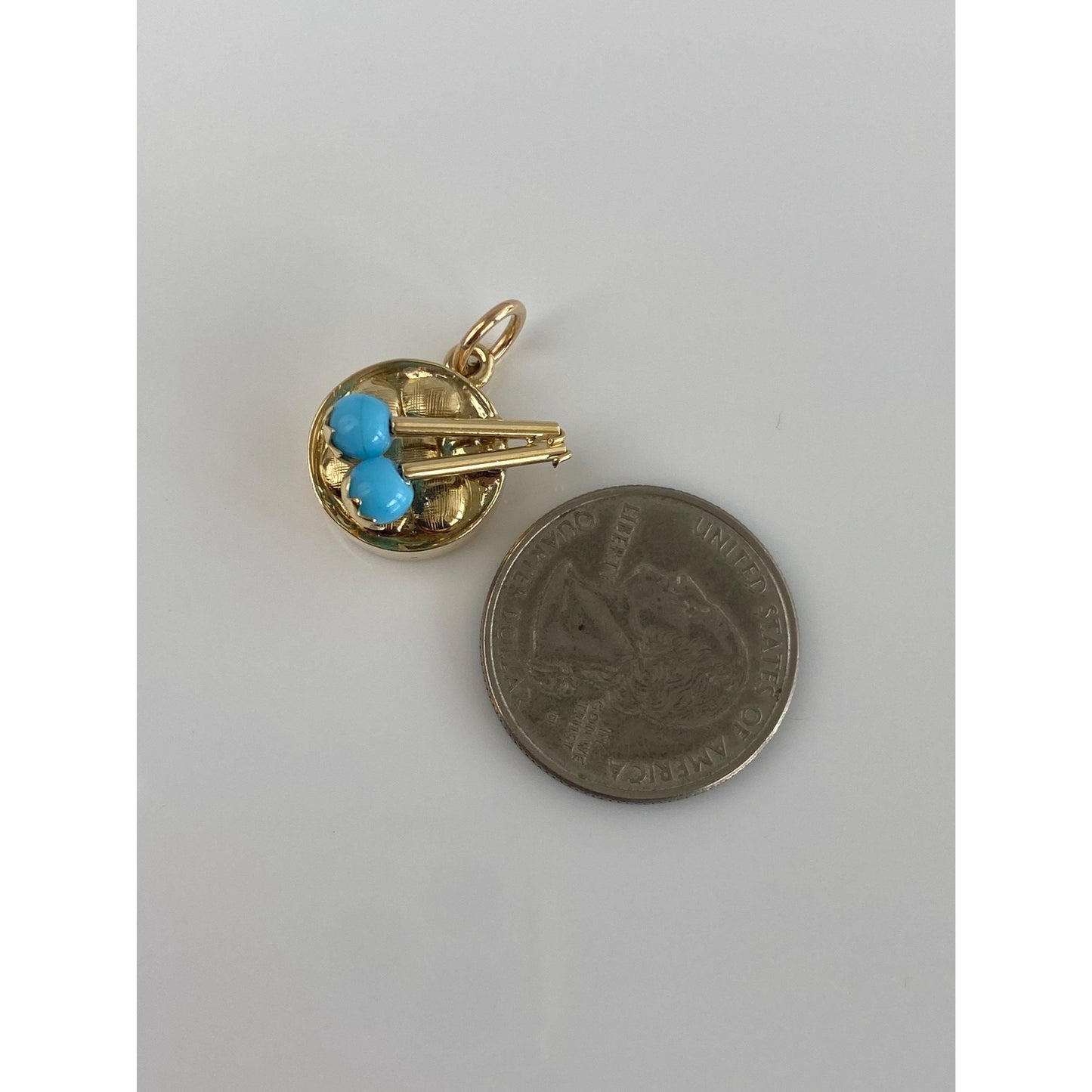 Vintage 14k Yellow Gold Turquoise Drum Charm
