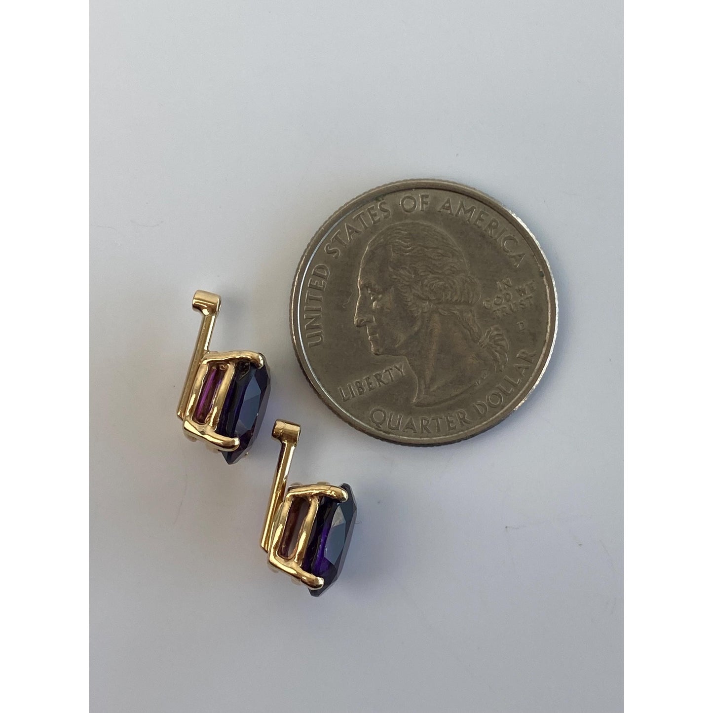 Vintage Solid 14k Yellow Gold Dark Amethyst Earring Jackets