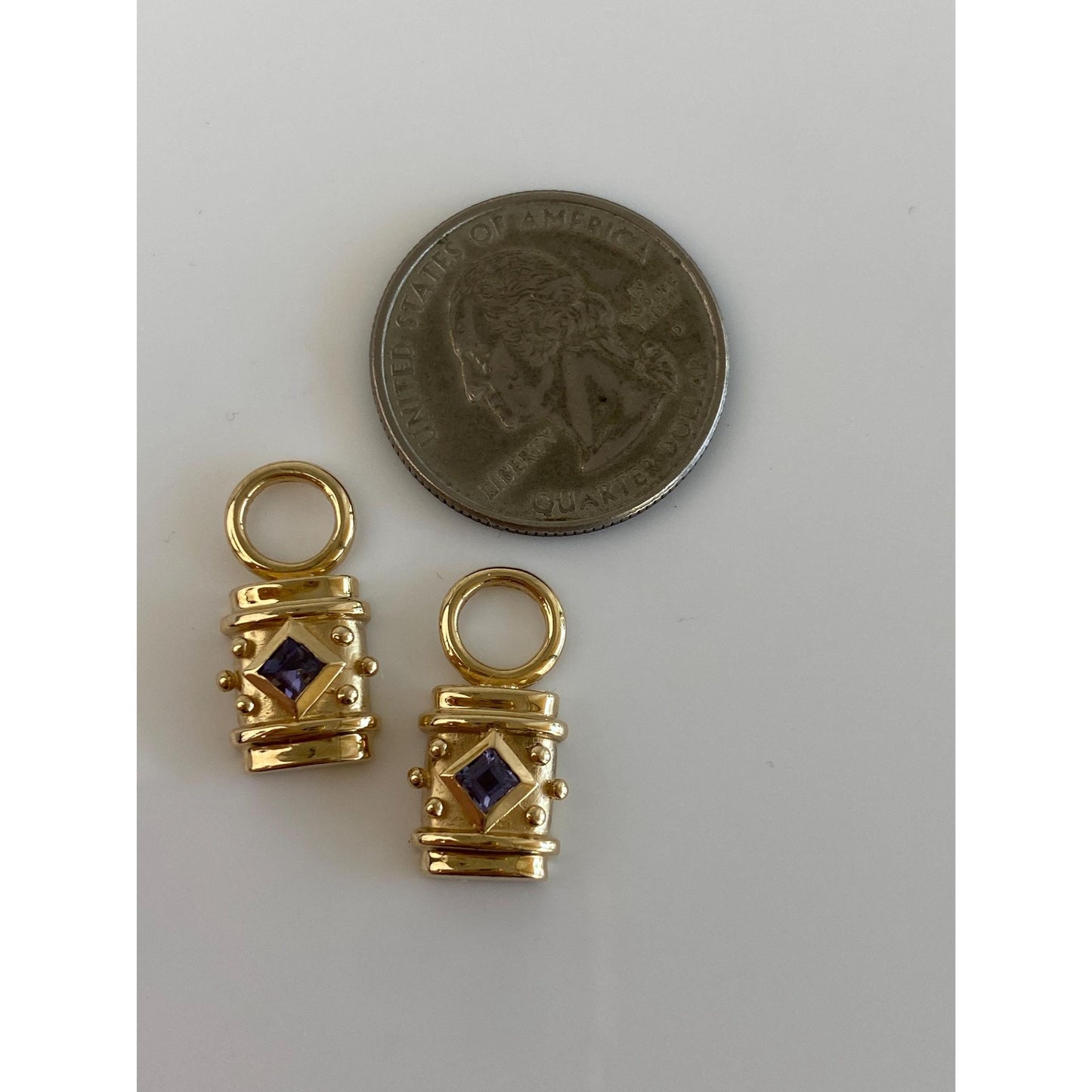 Vintage Solid 14k Yellow Gold Tanzanite Hoop Charms