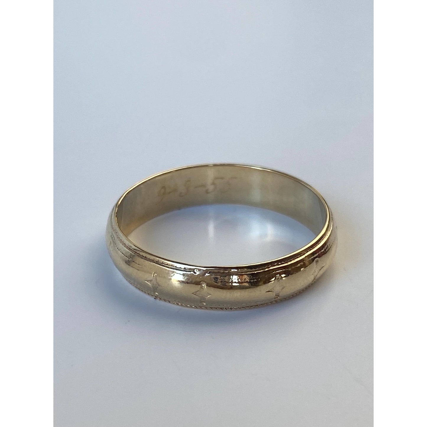 Vintage Solid 14k Yellow Gold Star Design Milgrain Ring Band - Size 9.75