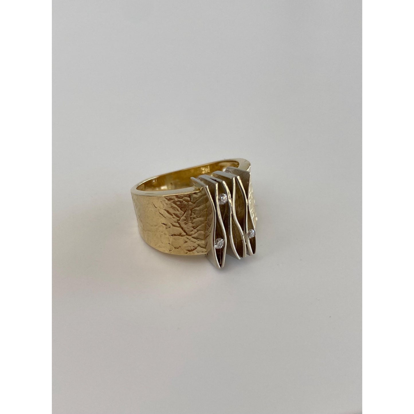 Vintage Solid 14k White & Yellow Gold Cubic Zirconia Ring - Size 7.25