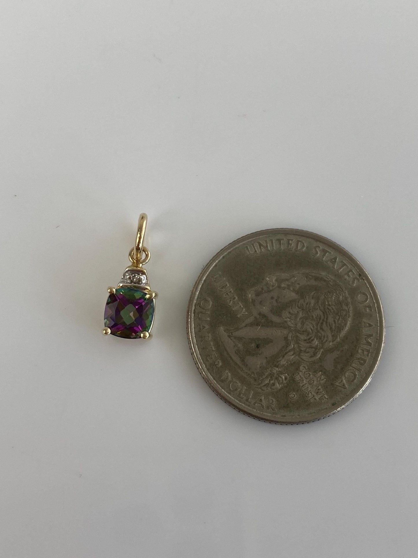 Vintage Solid 10k Yellow Gold Diamond Mystic Topaz Charm