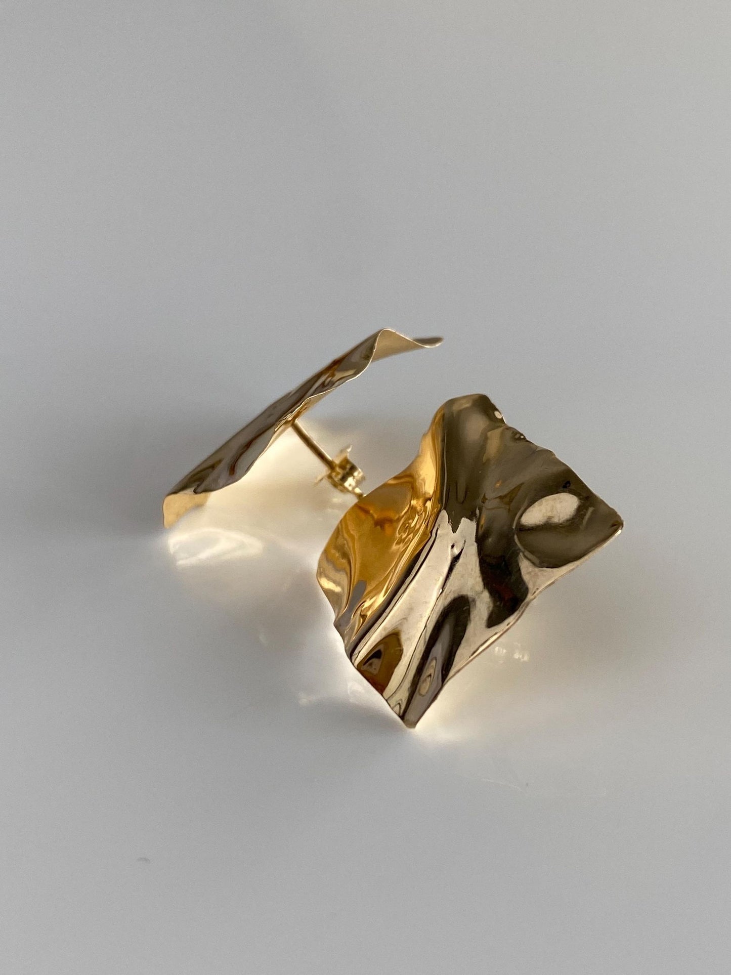 Solid 14k Yellow Gold Folded Square Stud Earrings
