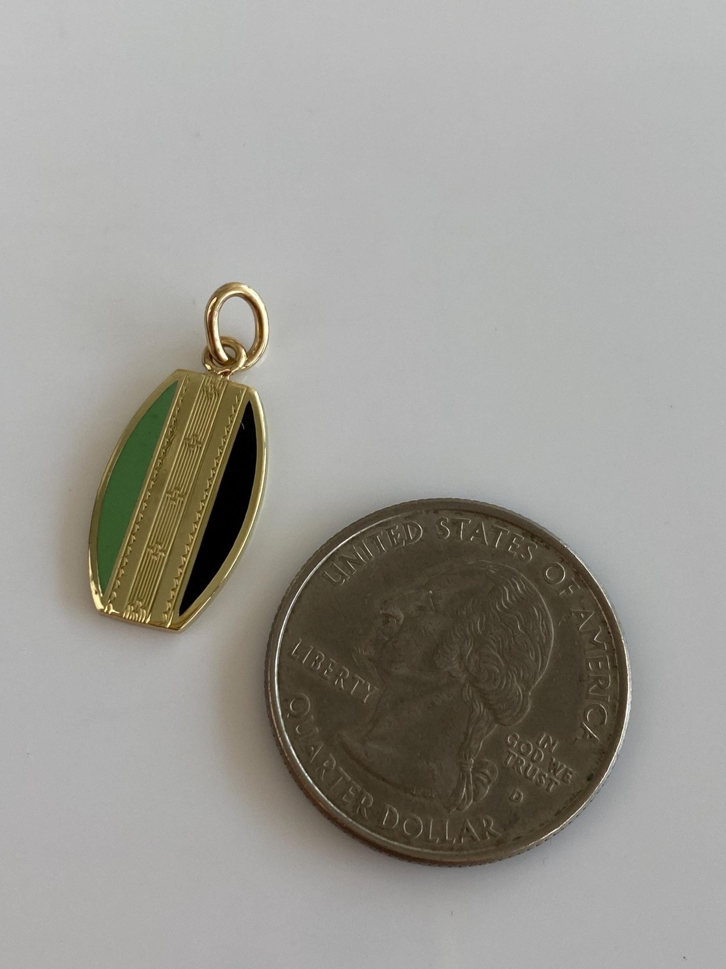Vintage Solid 14k Yellow Gold Enamel Designed Cufflink Conversion Charm