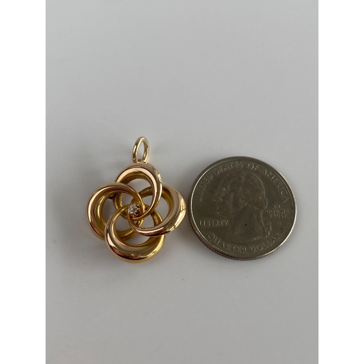 Vintage 14k Yellow Gold Large Diamond Knot Charm