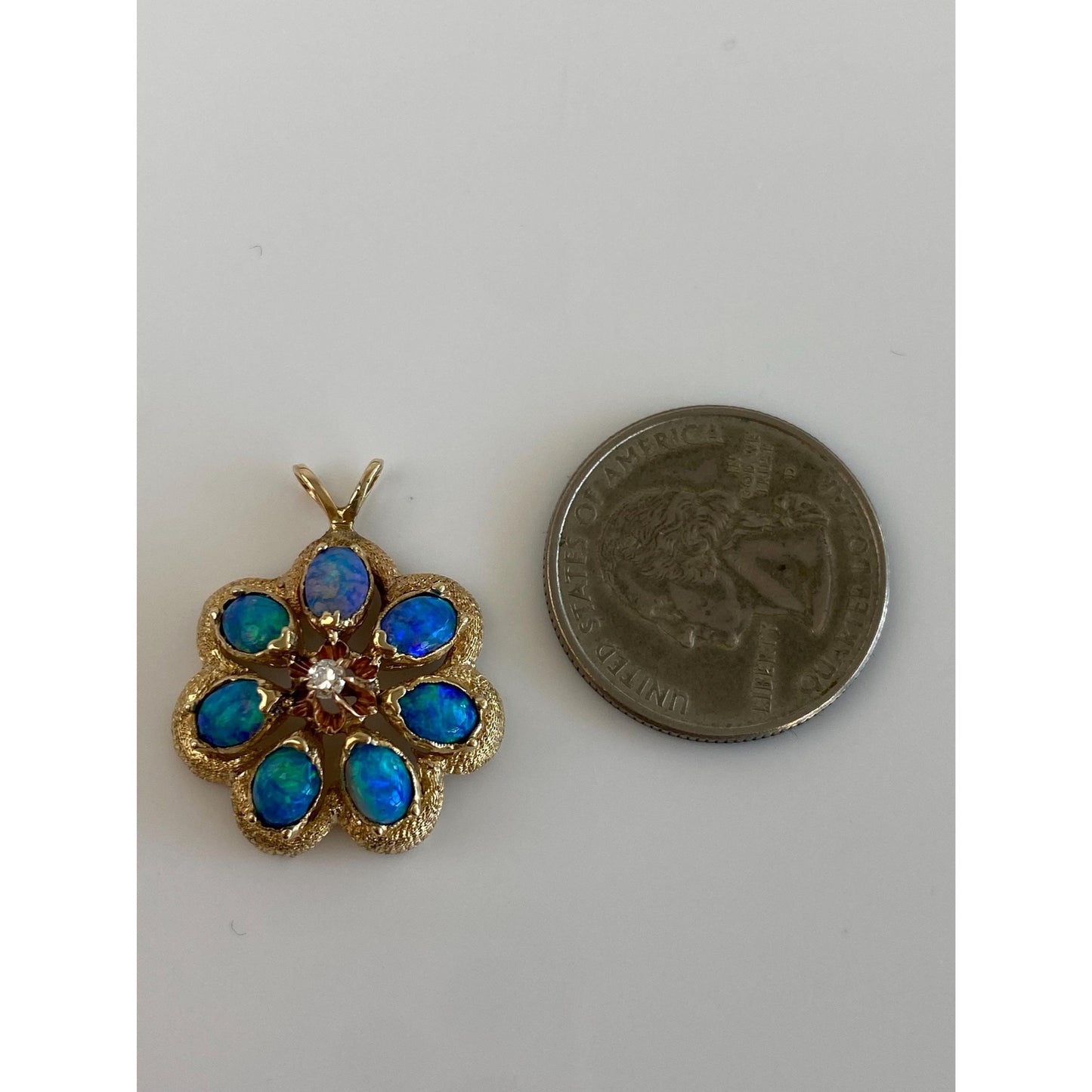 Solid 14k Yellow Gold Diamond Opal Triplet Flower Charm