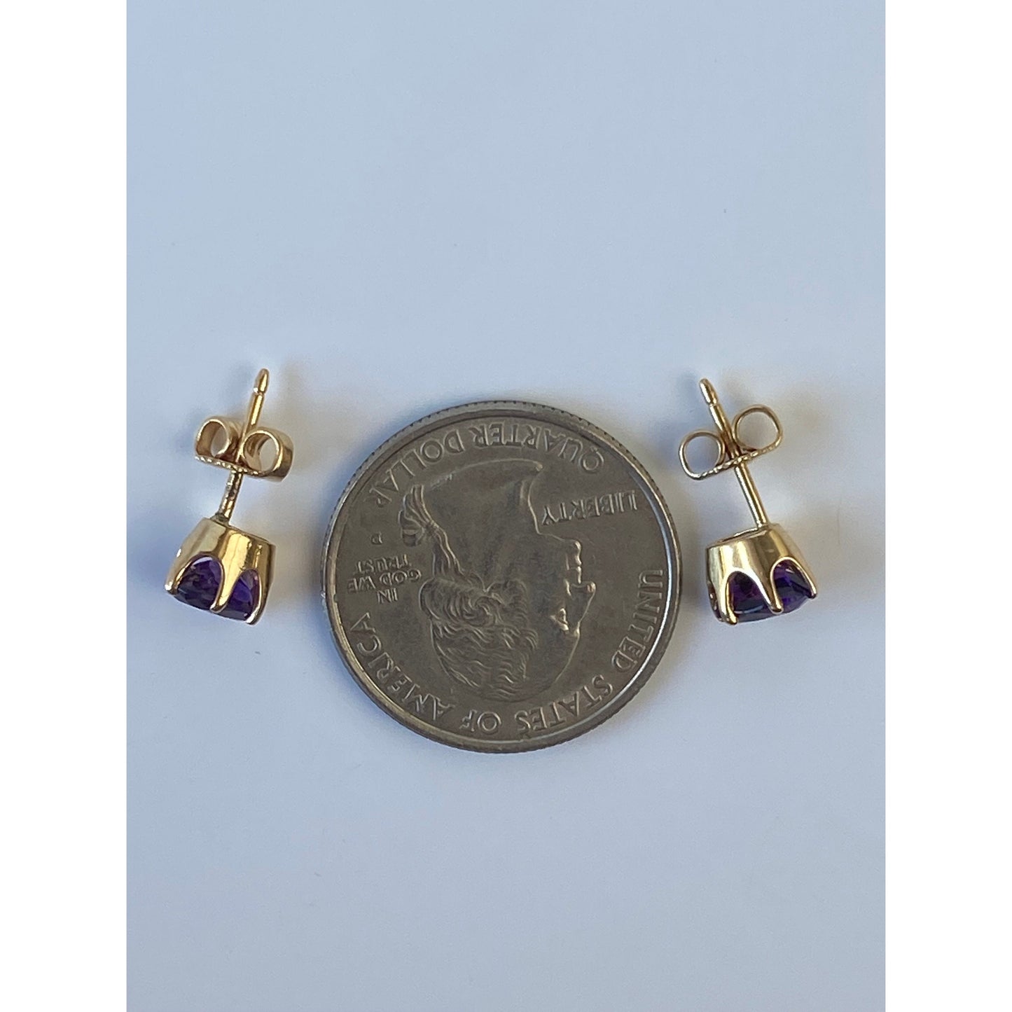 Vintage Solid 14k Yellow Gold Amethyst Stud Earrings