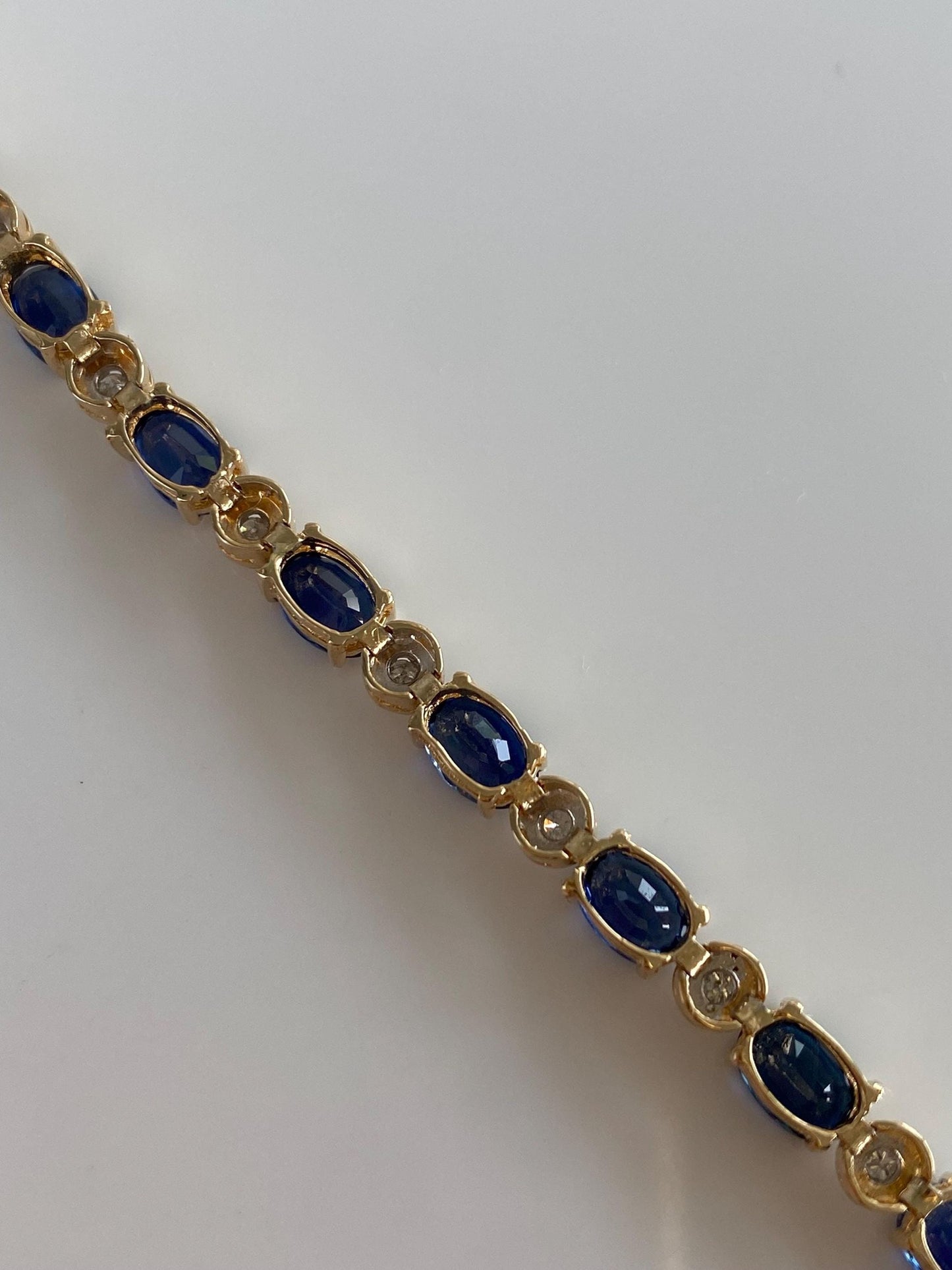 Solid 14k White & Yellow Gold Diamond Blue Sapphire Link Bracelet - 7.25 inches