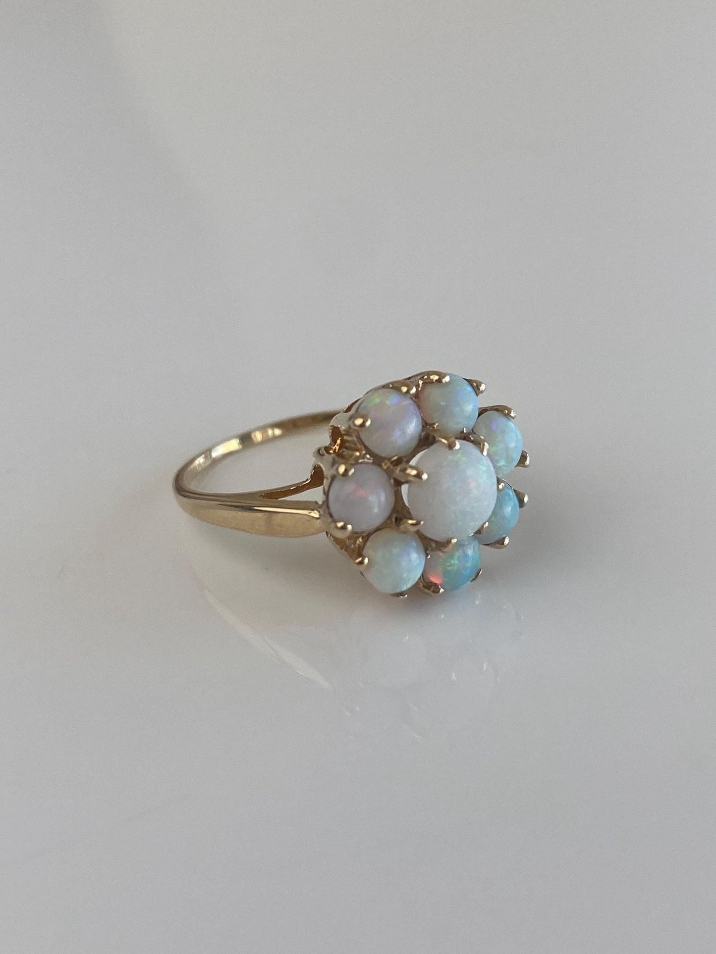 Vintage Solid 10k Yellow Gold Opal Cluster Ring - Size 7.25