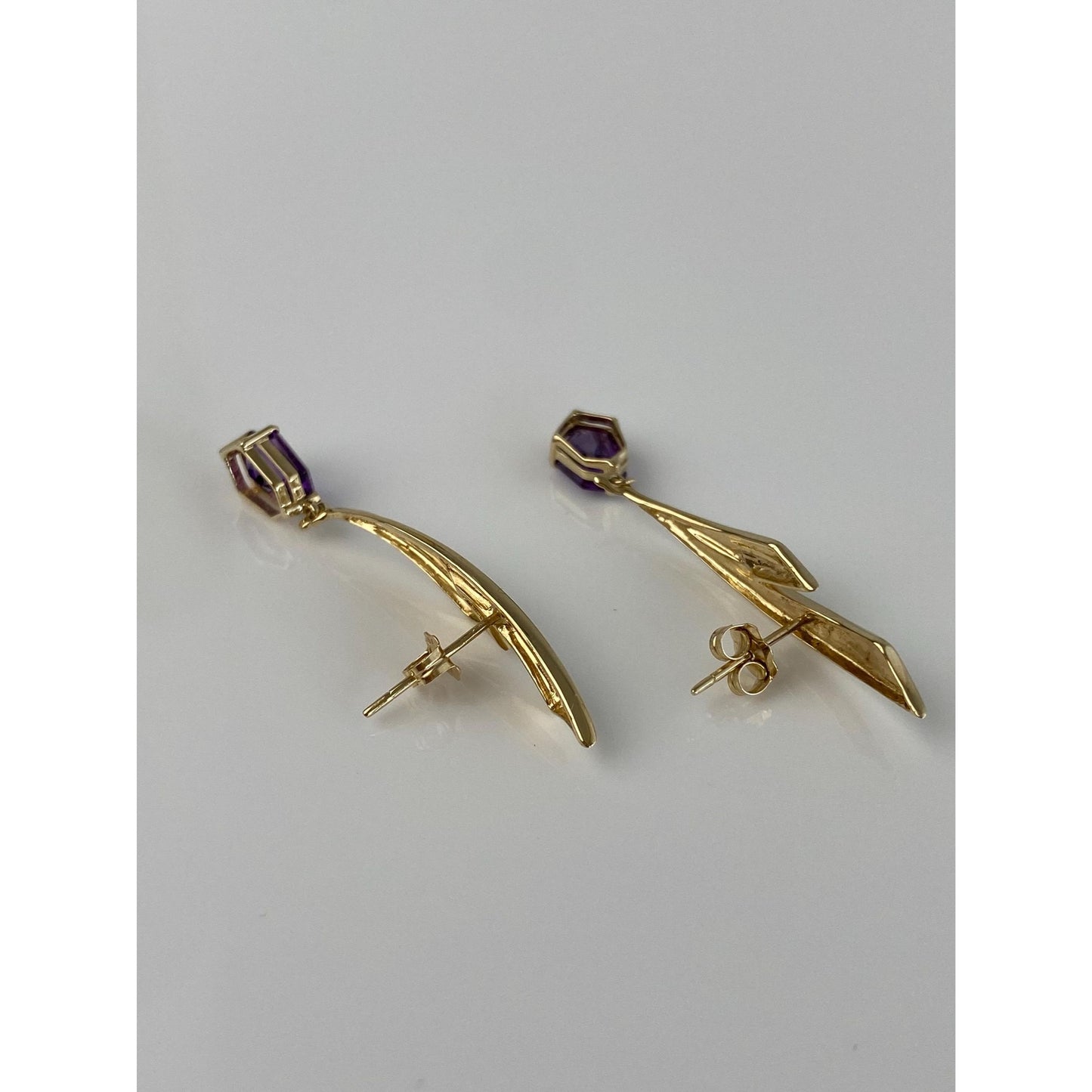 Vintage Solid 14k Yellow Gold Amethyst Dangle Stud Earrings