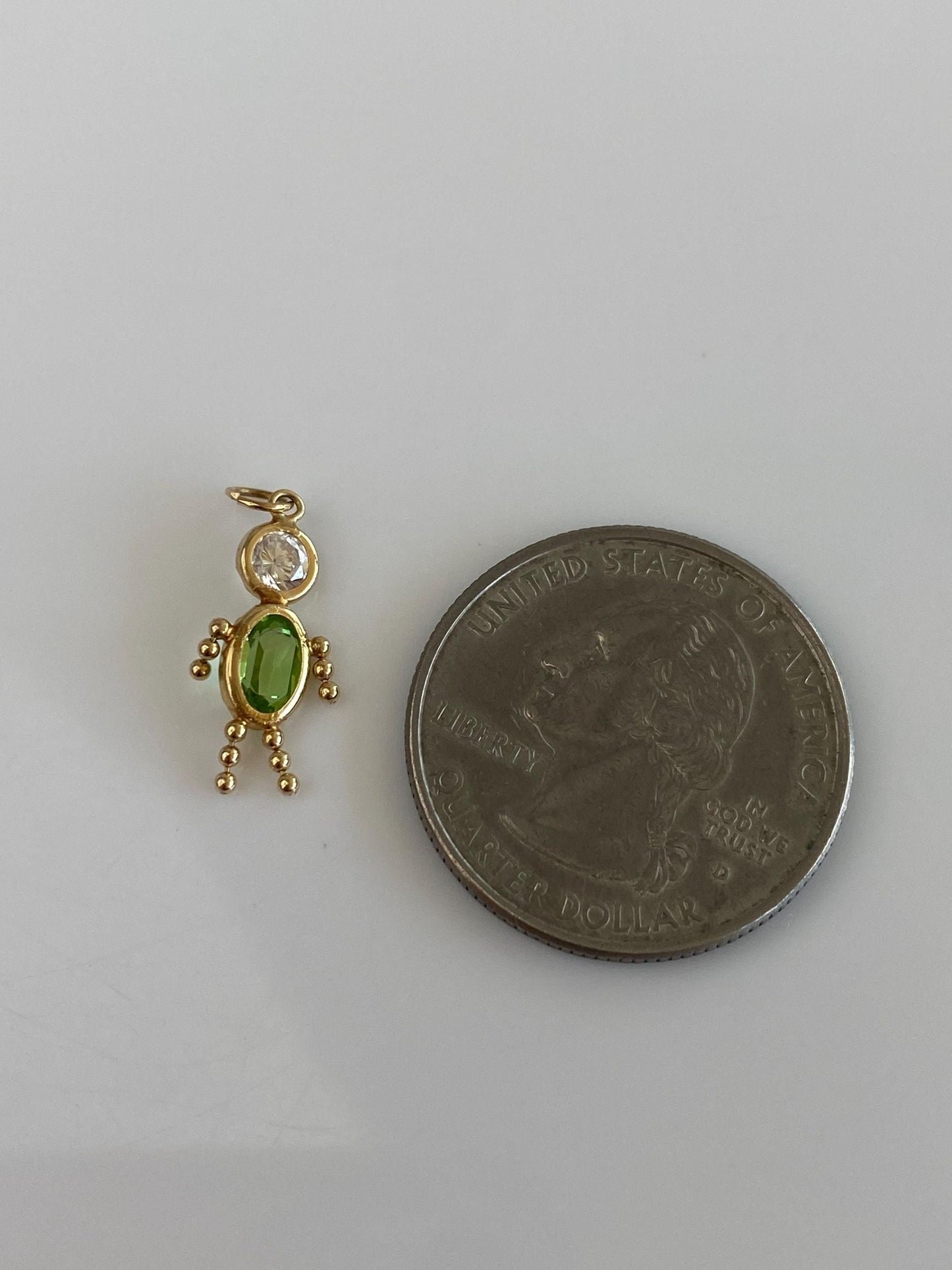 Vintage 14k Yellow Gold Green & Clear Cubic Zirconia Little Boy Charm