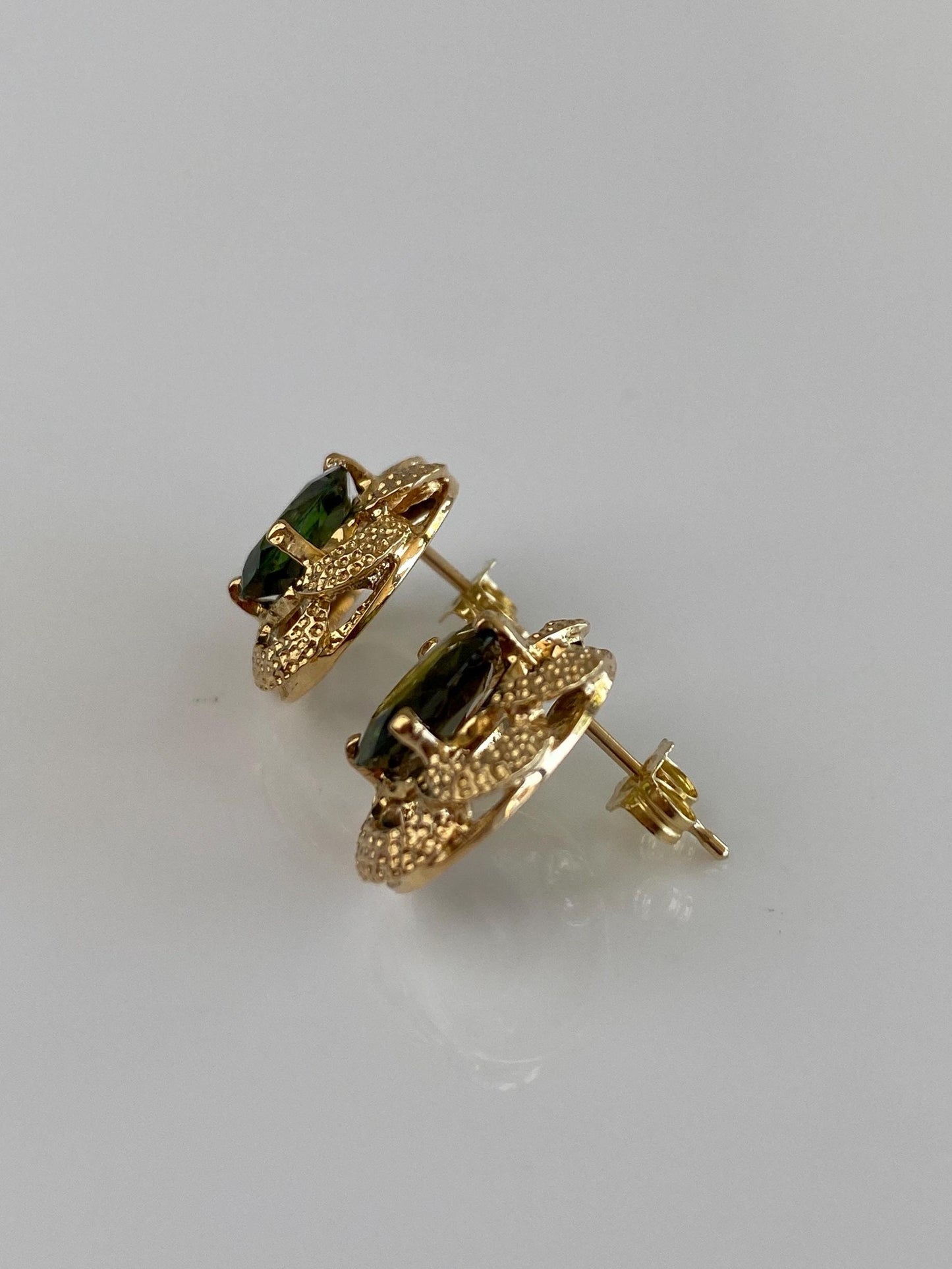 Solid 18k Yellow Gold Green Tourmaline Stud Earrings