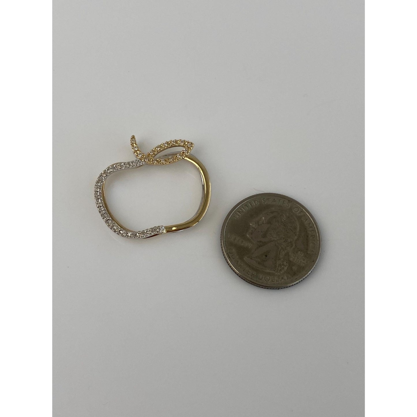 Solid 14k White & Yellow Gold Diamond Apple Slide Charm