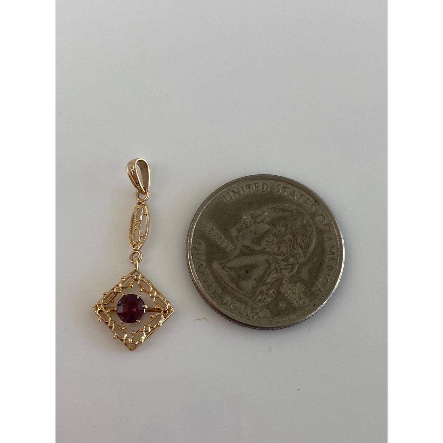 Vintage Solid 10k Yellow Gold Purple Cubic Zirconia Dangle Charm
