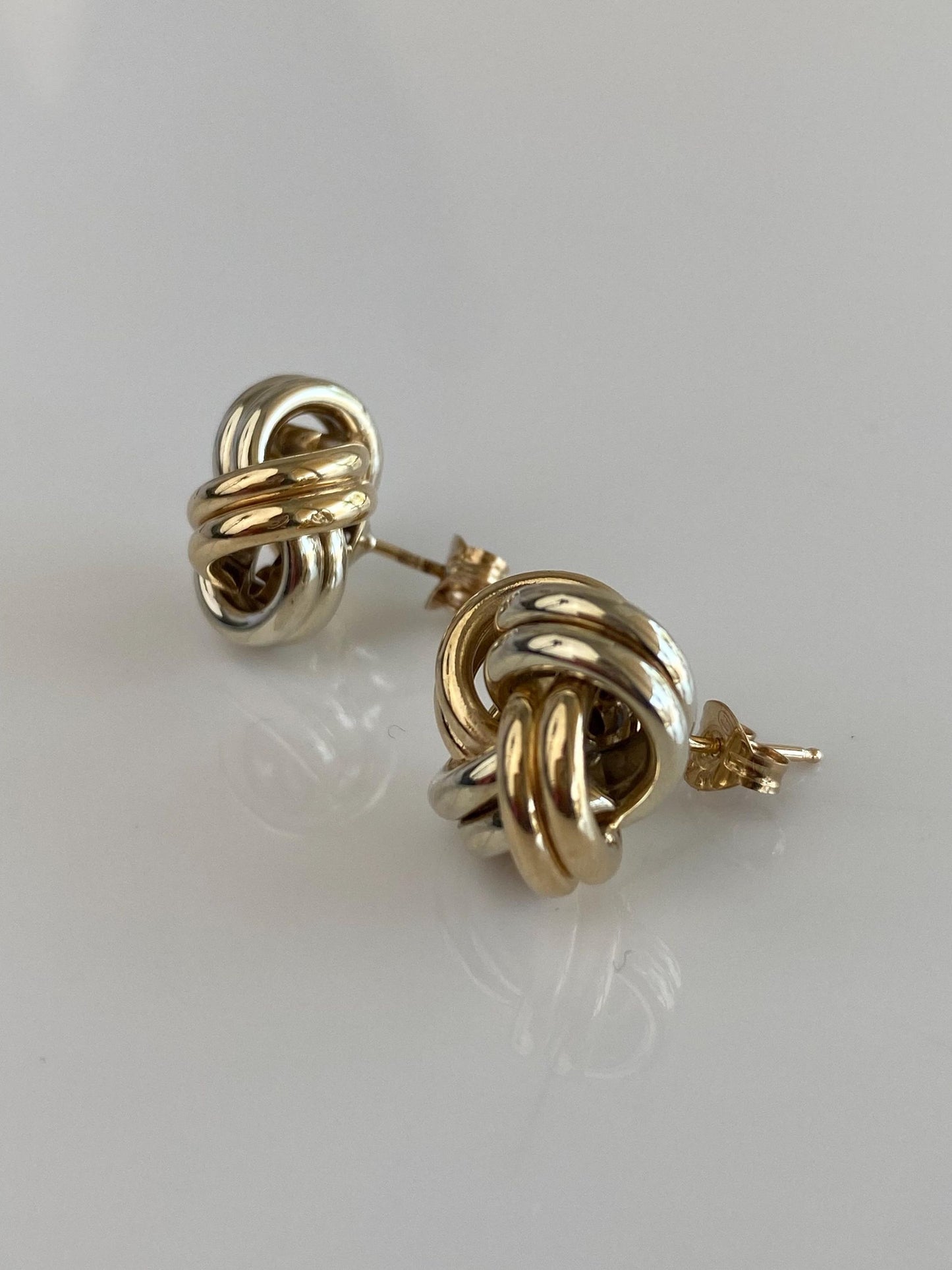 Vintage 9k White & Yellow Gold Knot Stud Earrings