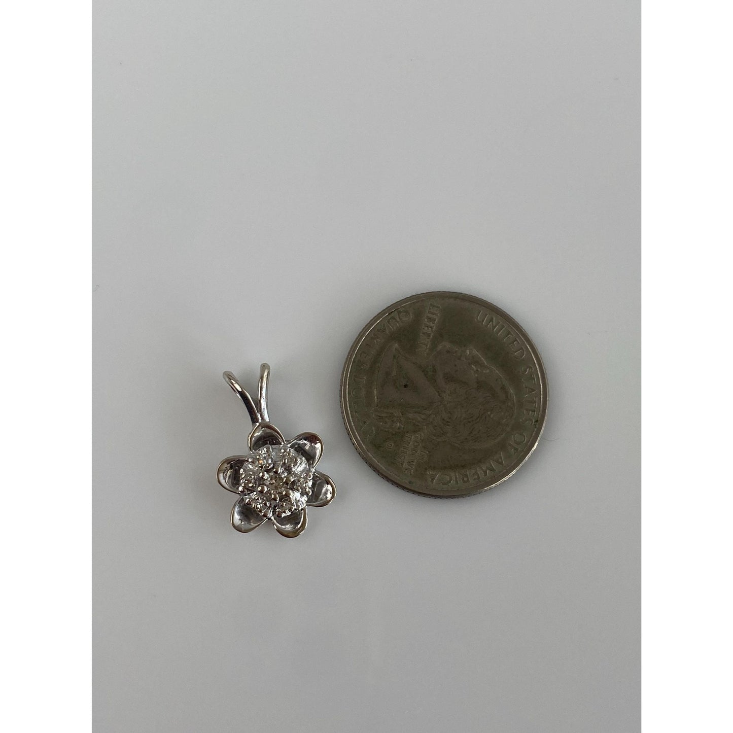 Vintage Solid 14k White Gold Diamond Flower Charm