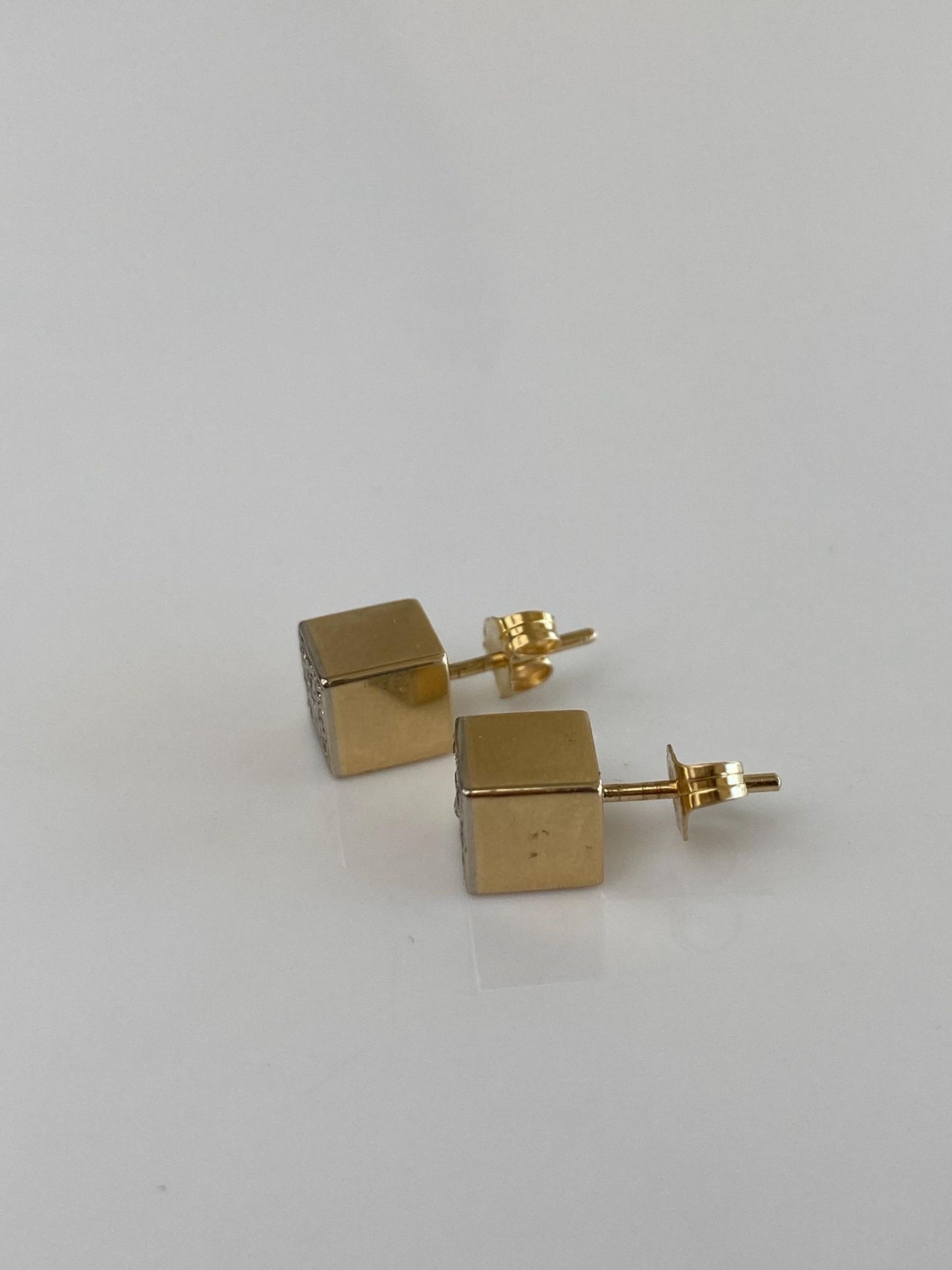 Vintage 14k White & Yellow Gold Diamond Cube Stud Earrings