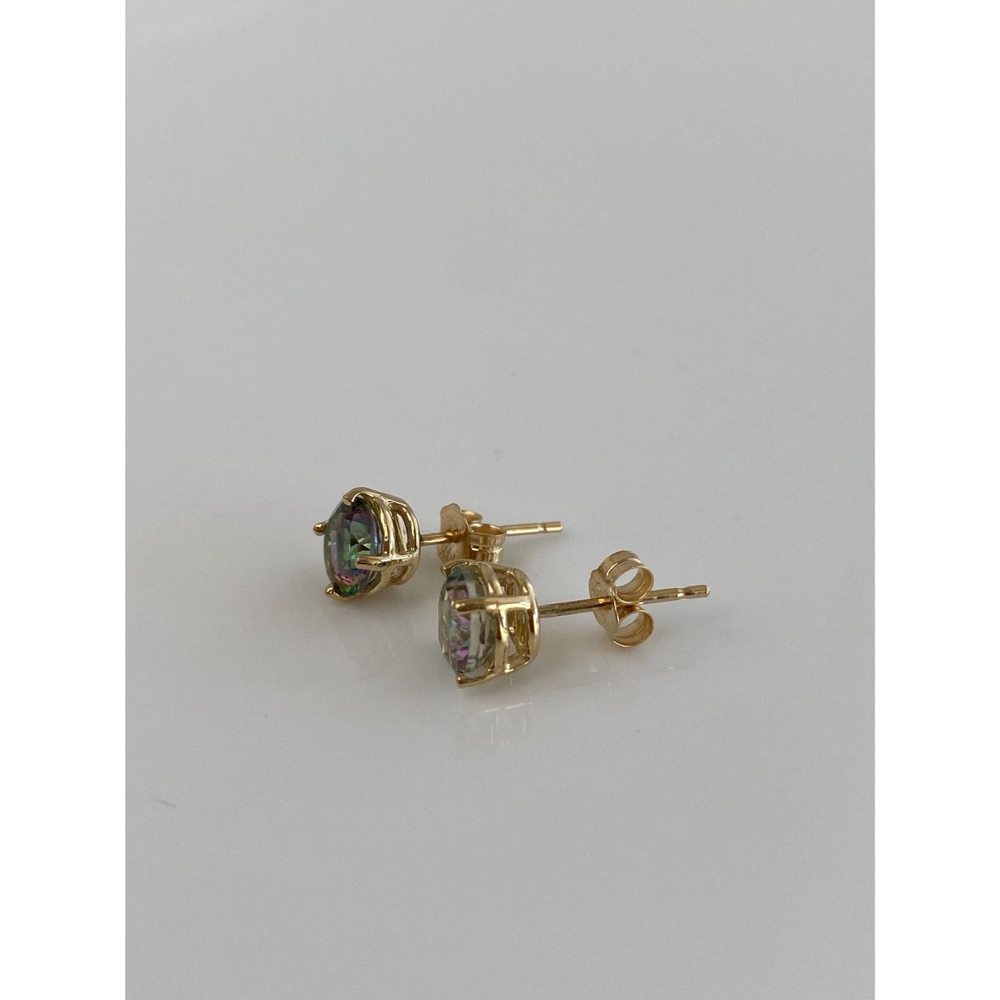Vintage Solid 14k Yellow Gold Mystic Topaz Stud Earrings