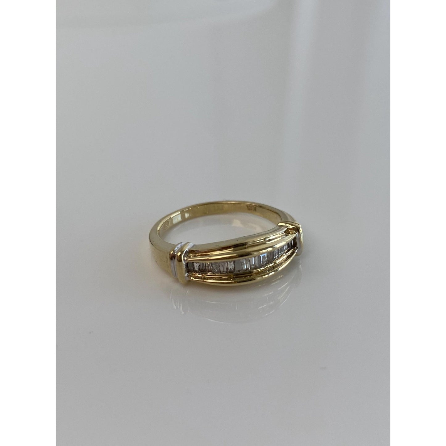 Vintage Solid 10k Yellow Gold Diamond Baguette Ring - Size 7