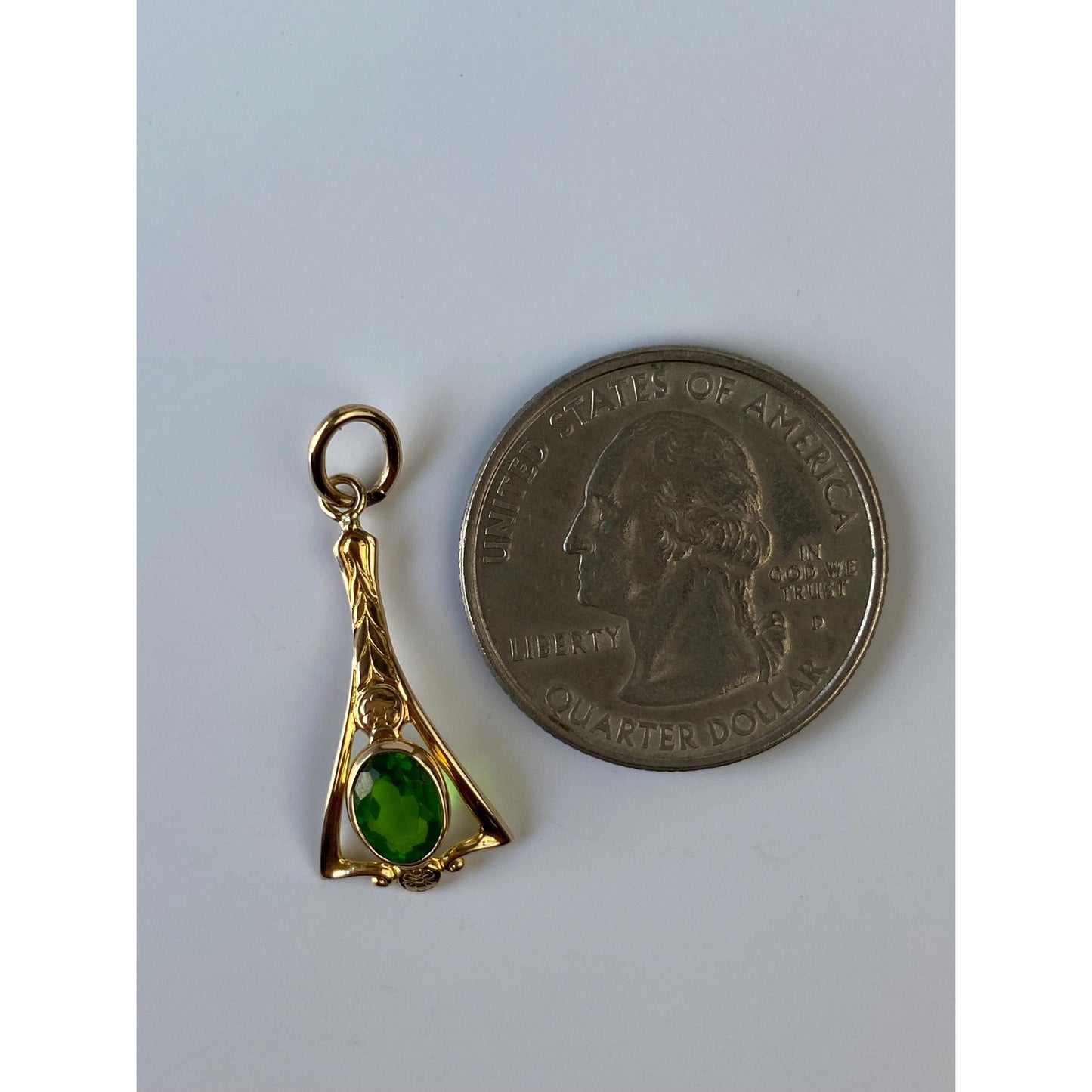 Vintage Solid 14k Yellow Gold Green Cubic Zirconia Stick Pin Conversion Charm